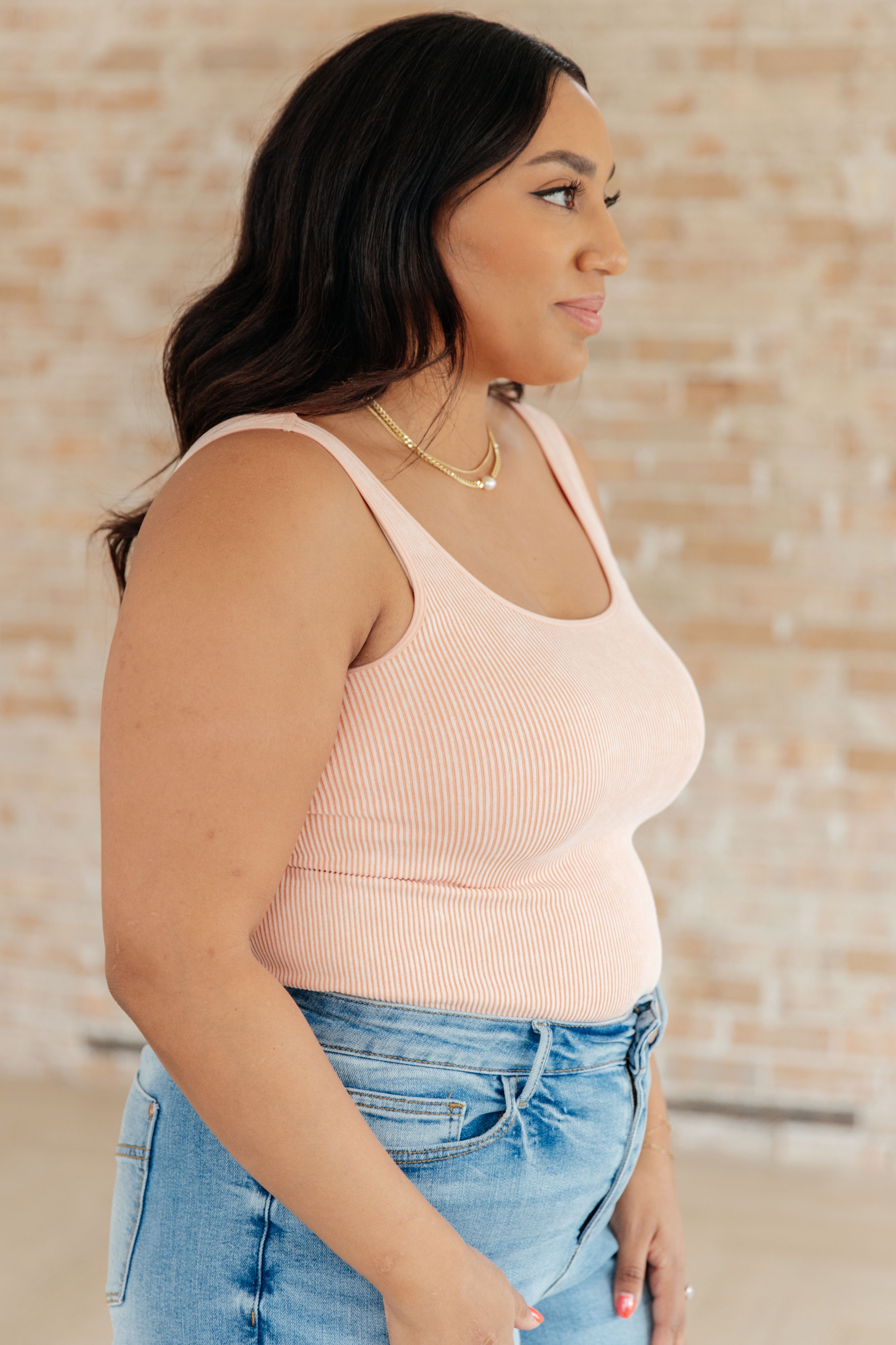 Fundamentals Ribbed Seamless Reversible Tank in Peach