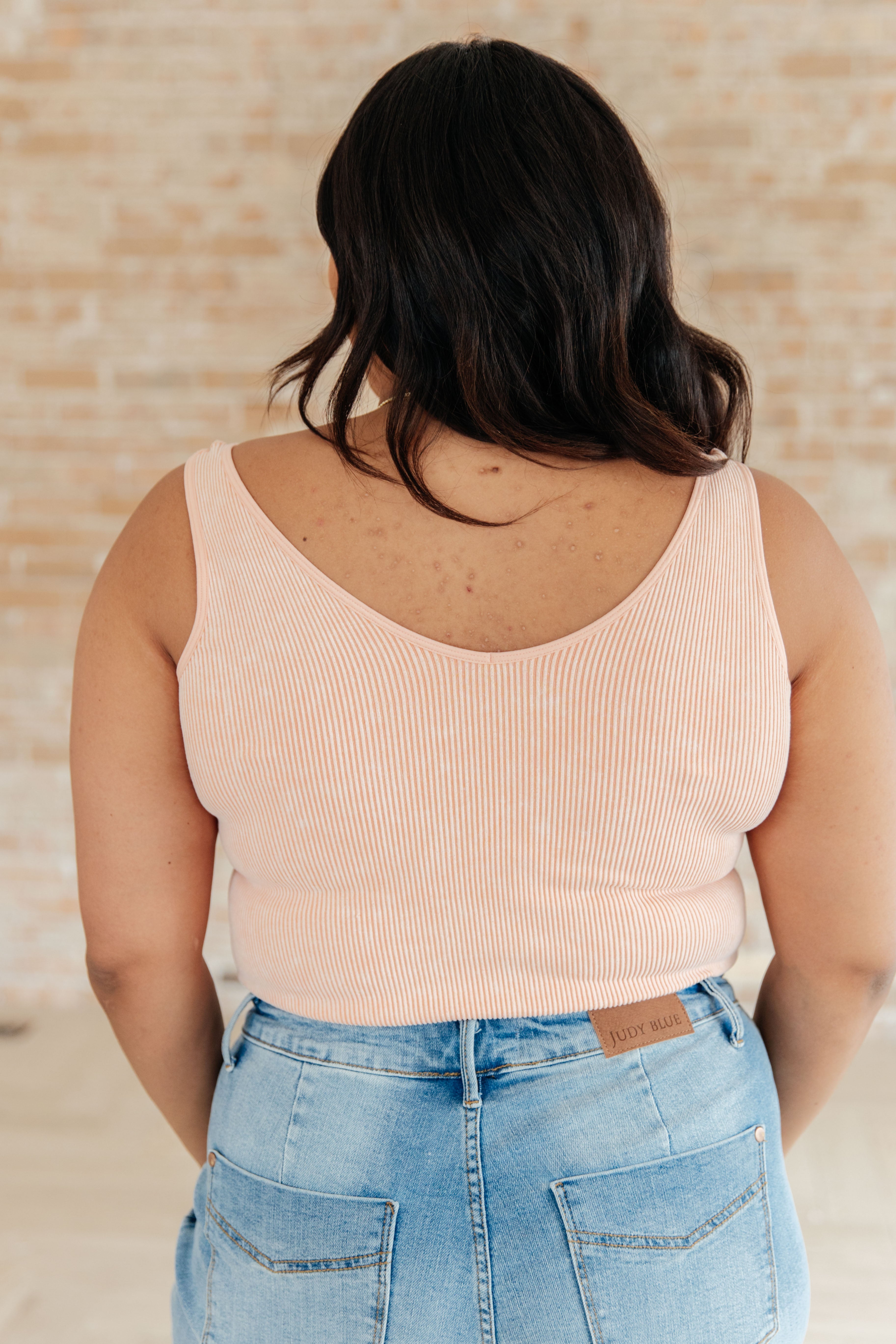 Fundamentals Ribbed Seamless Reversible Tank in Peach