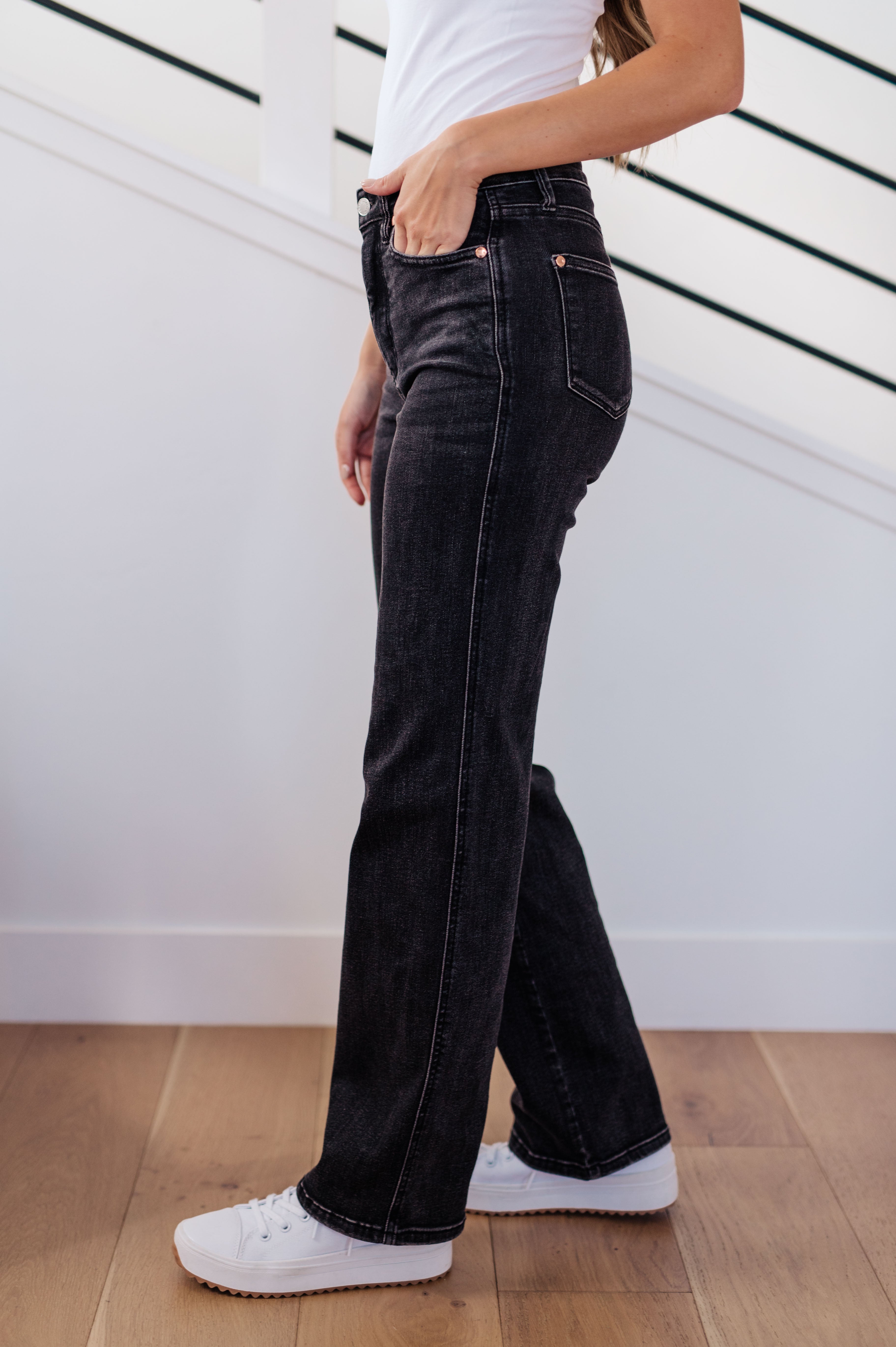 Joan High Rise Control Top Straight Jeans in Washed Black