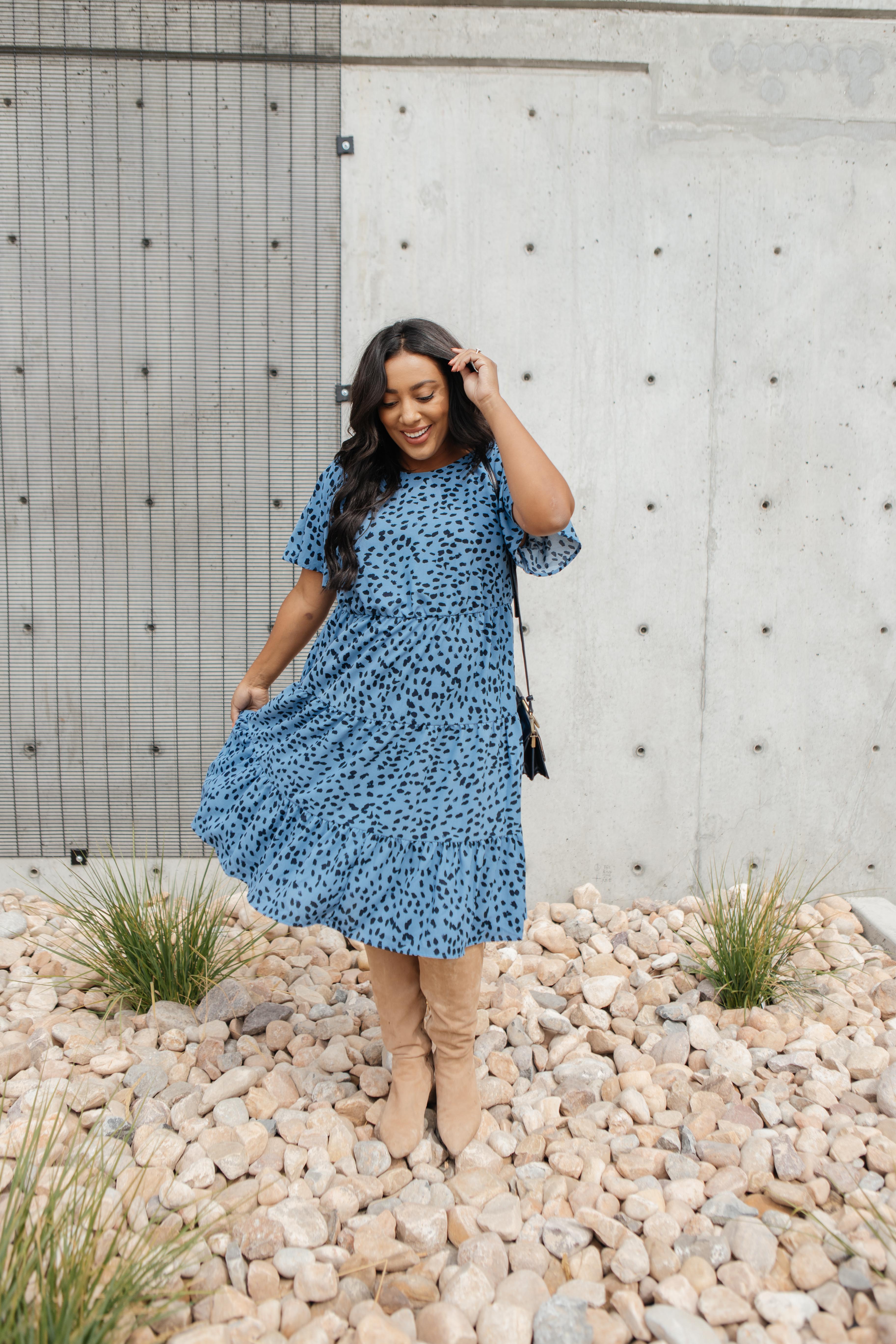 Fall Fancy Tiered Dress In Blue Dawn