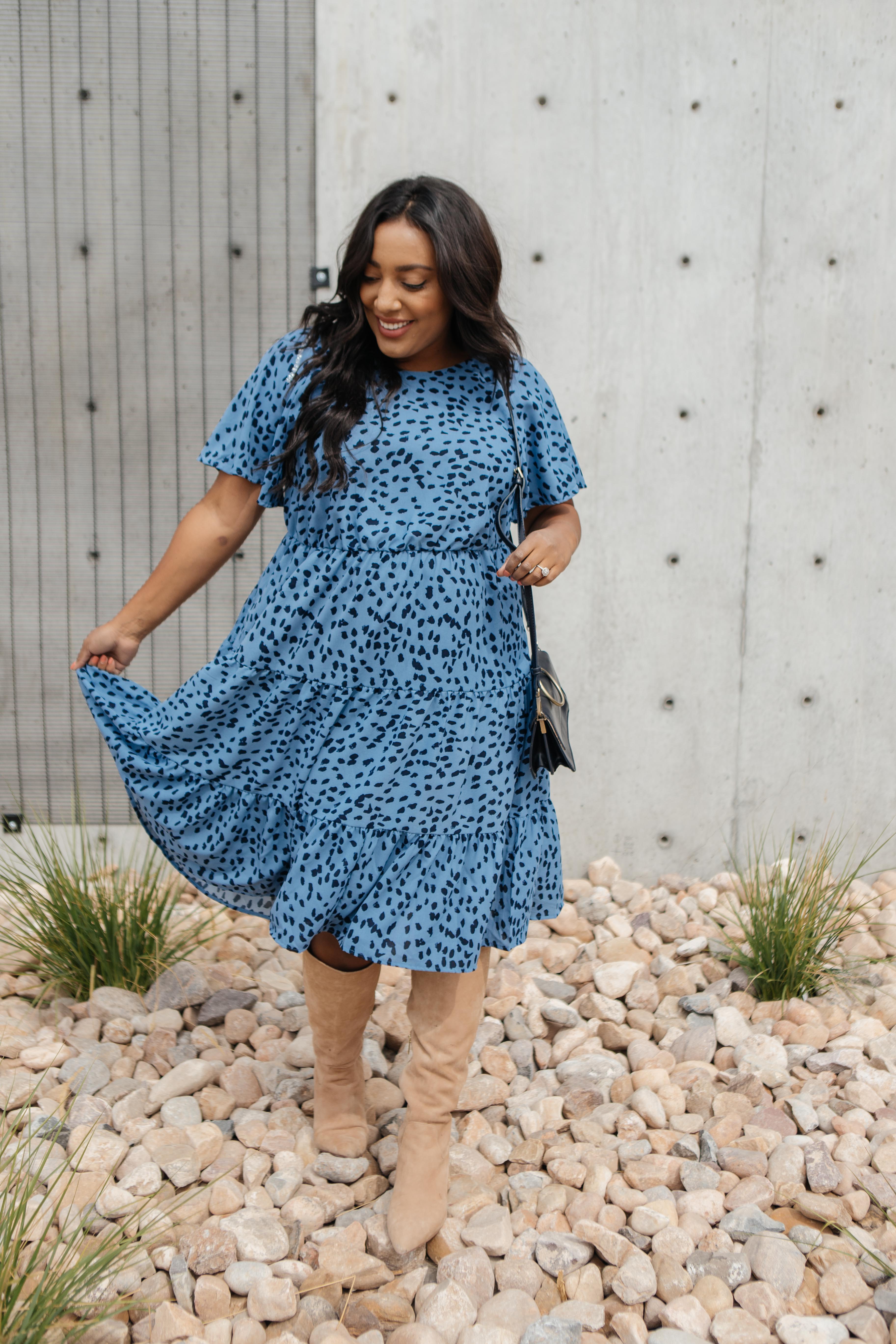 Fall Fancy Tiered Dress In Blue Dawn