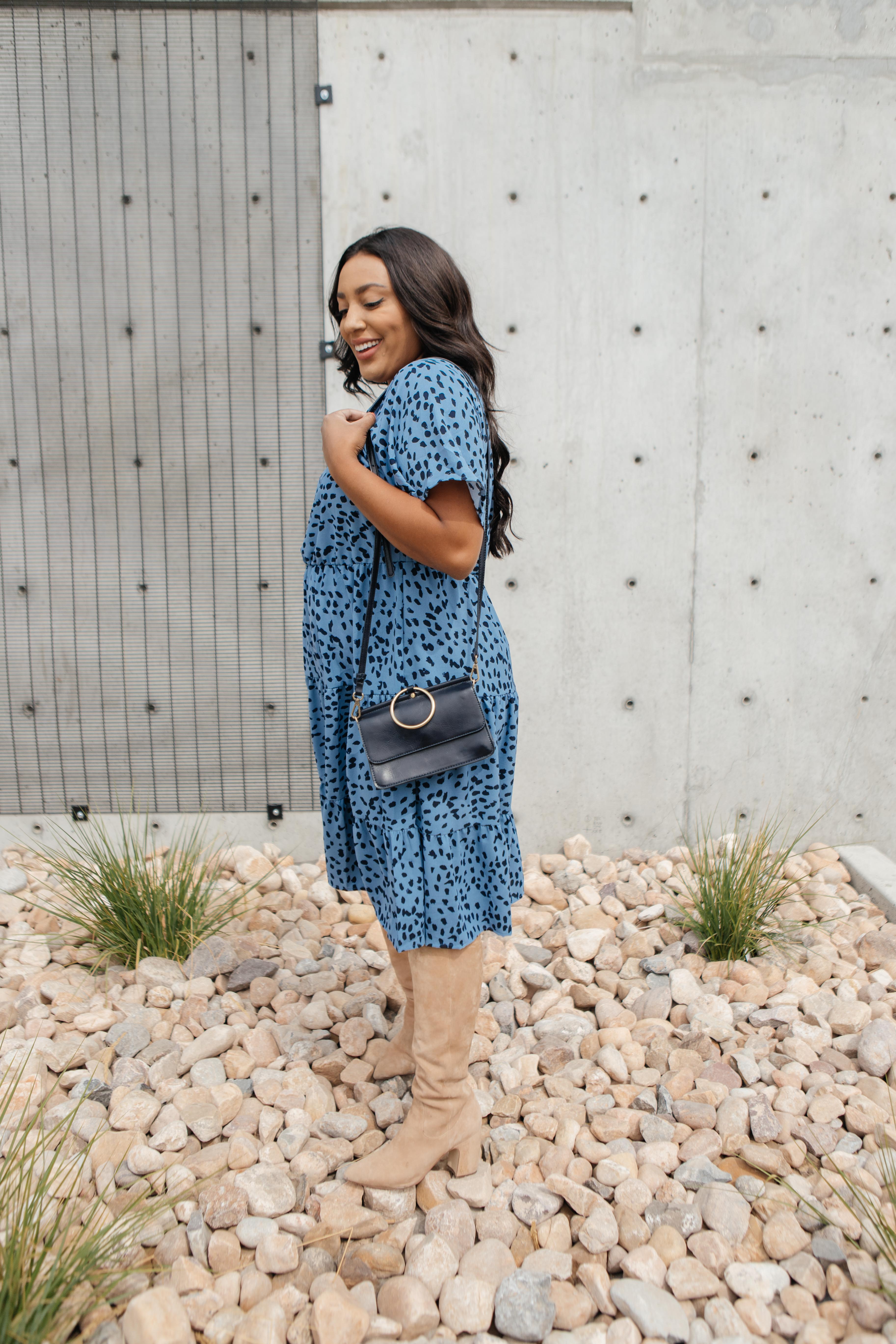 Fall Fancy Tiered Dress In Blue Dawn