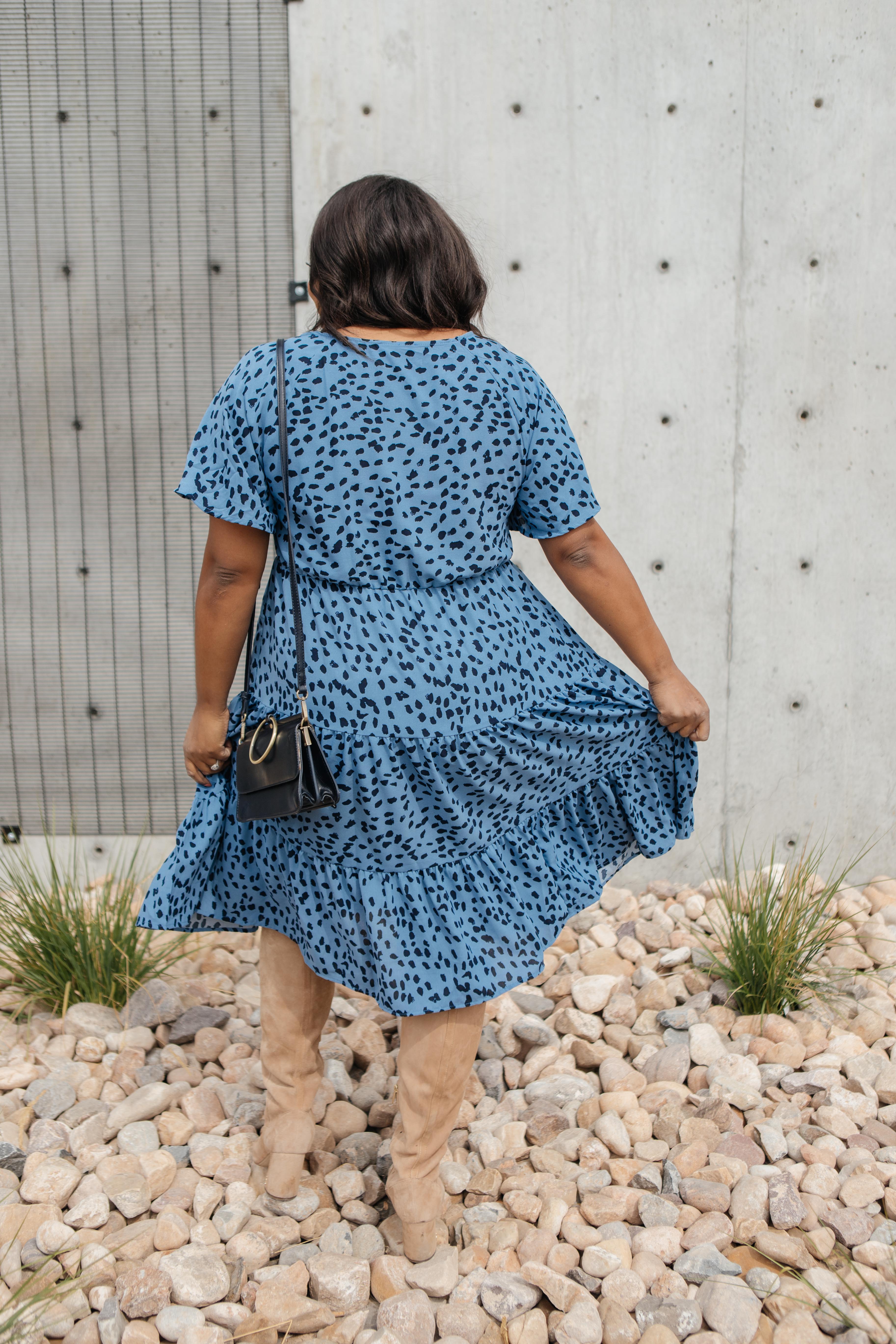 Fall Fancy Tiered Dress In Blue Dawn