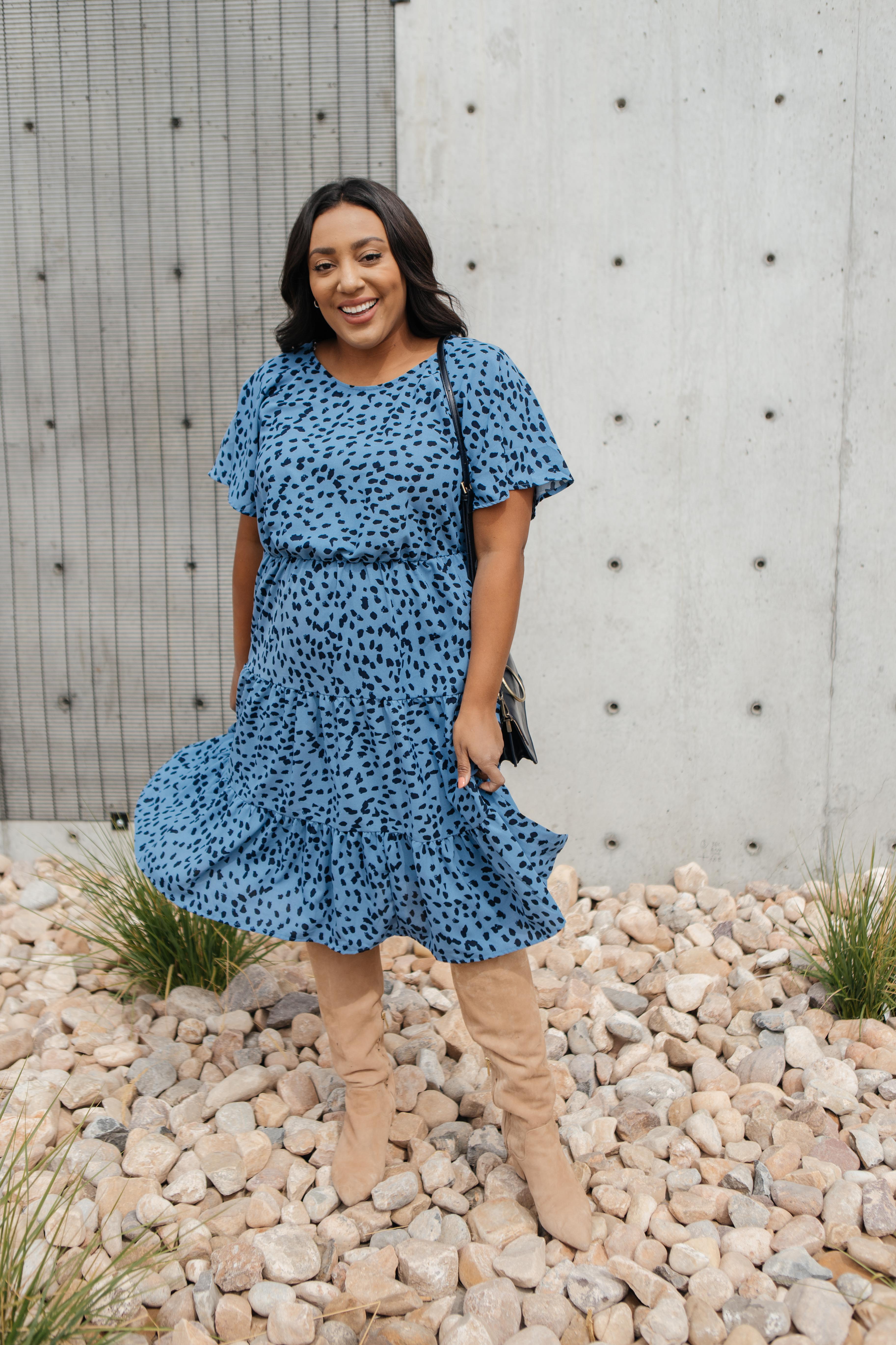 Fall Fancy Tiered Dress In Blue Dawn