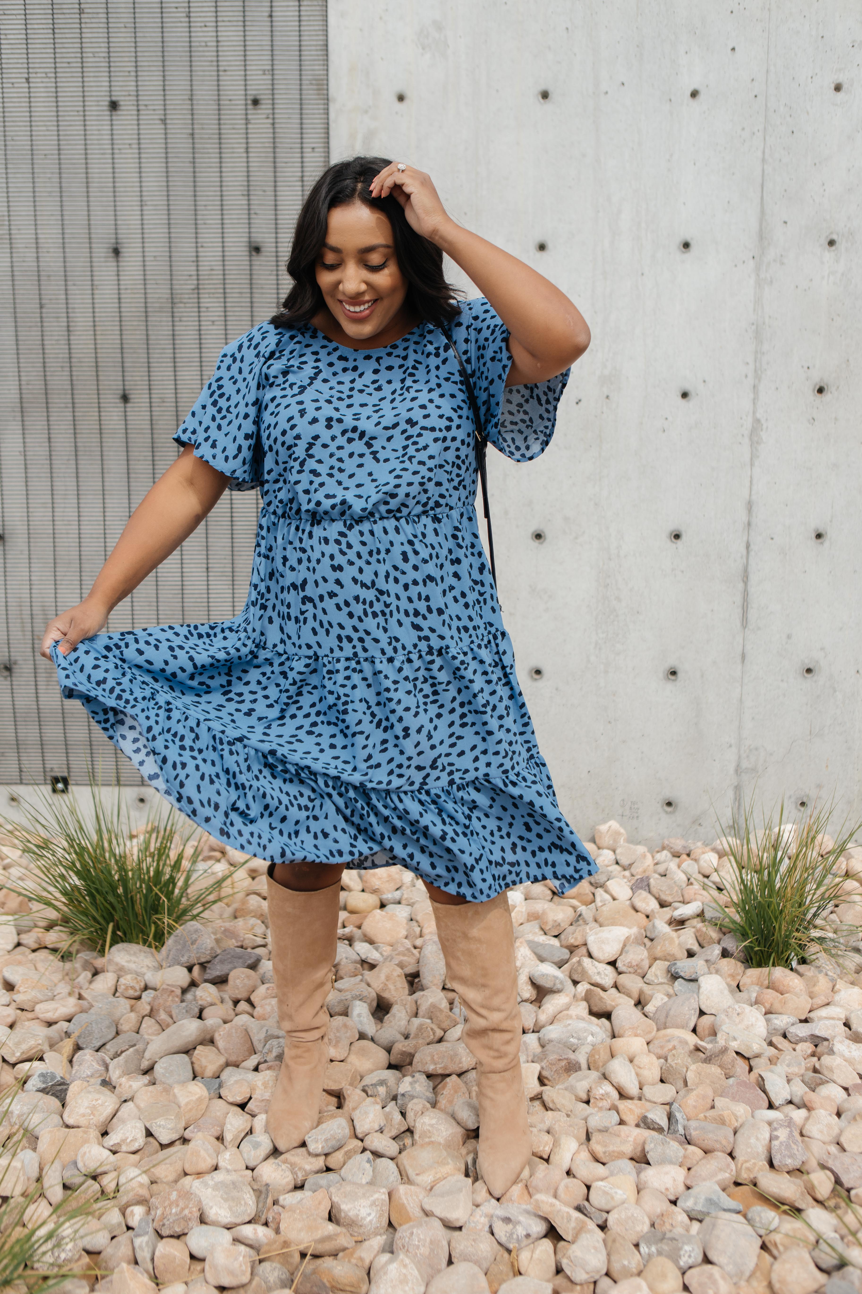 Fall Fancy Tiered Dress In Blue Dawn