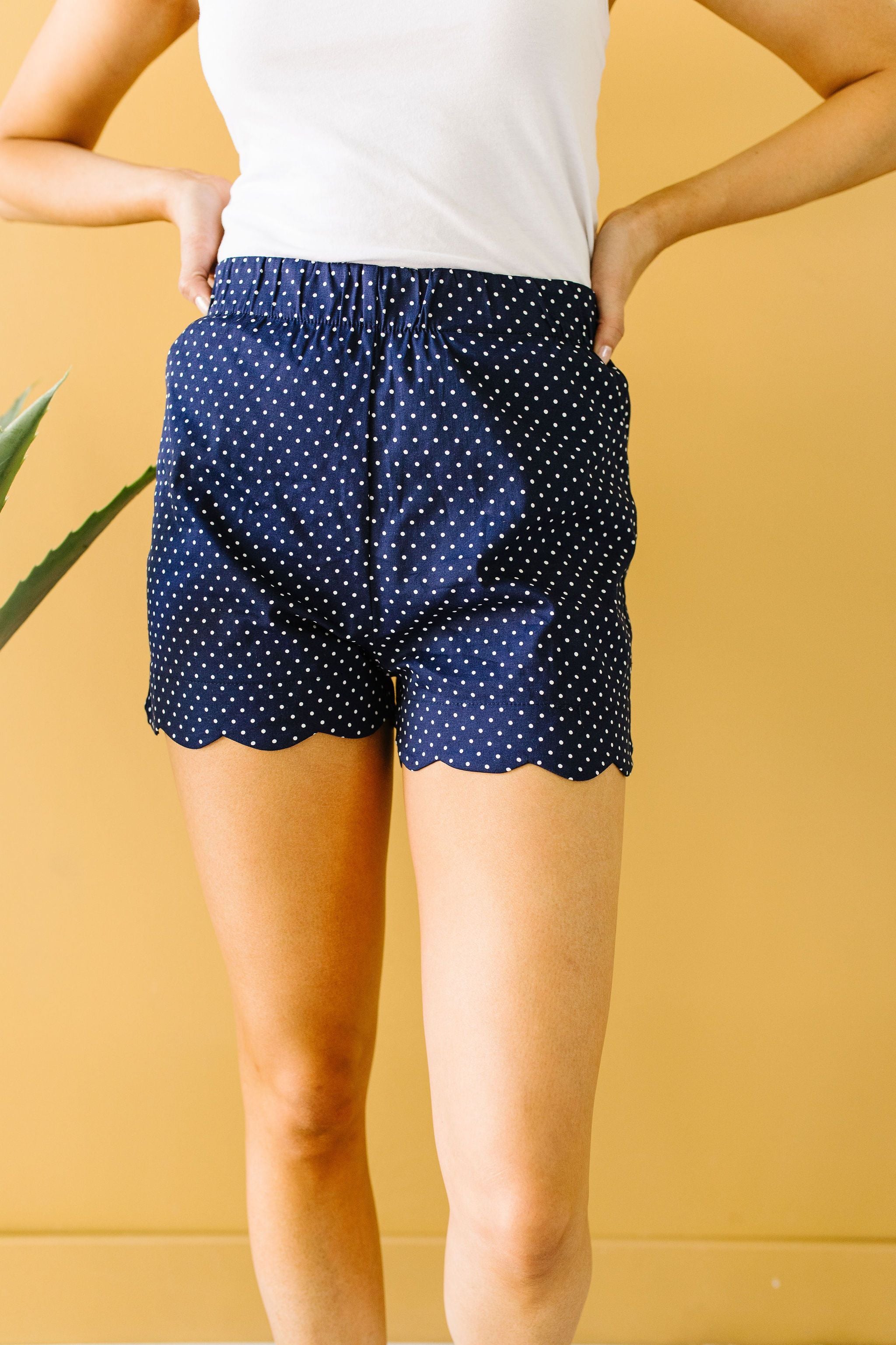 Micro Dot Scalloped Shorts In Navy