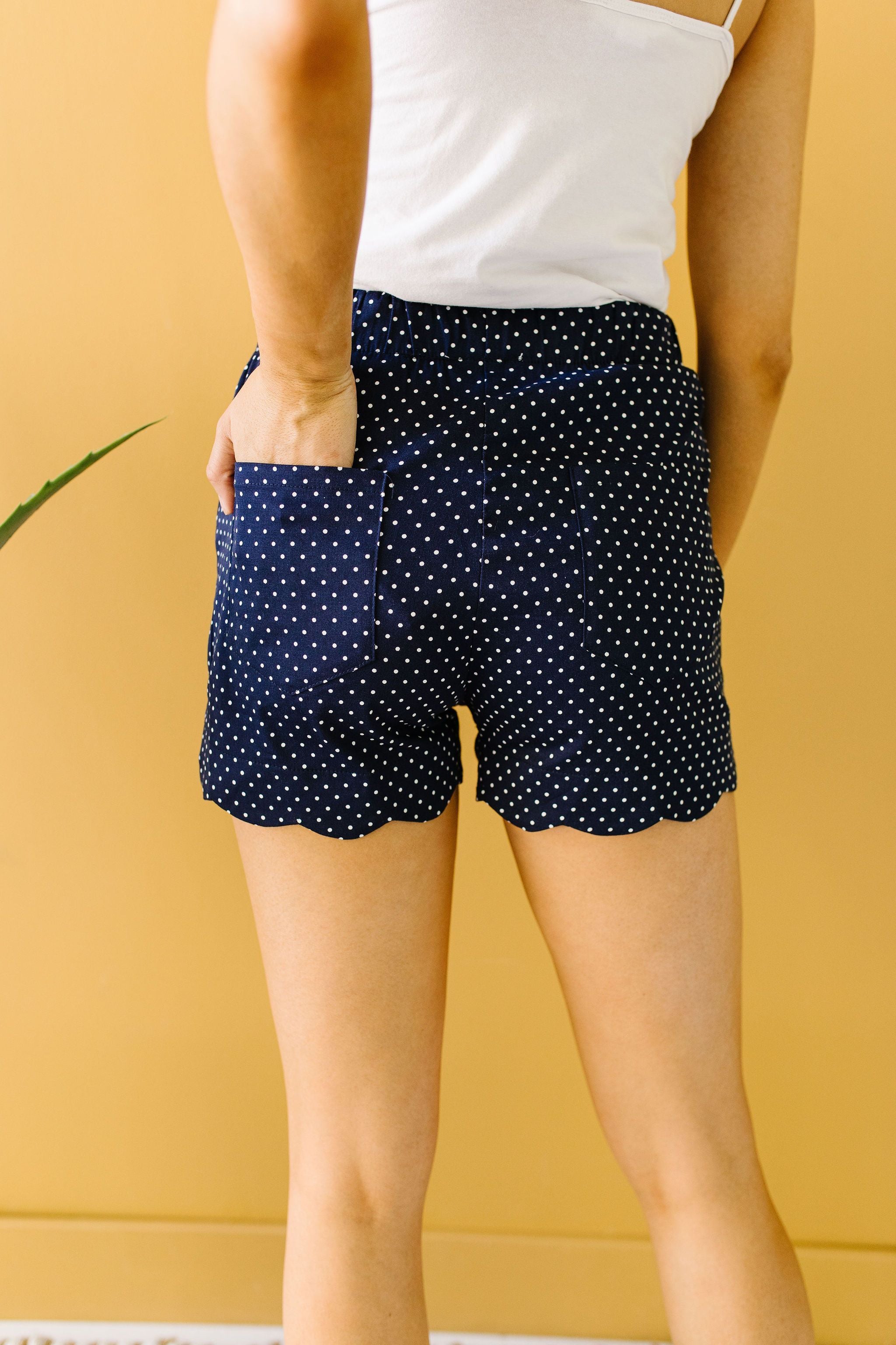 Micro Dot Scalloped Shorts In Navy