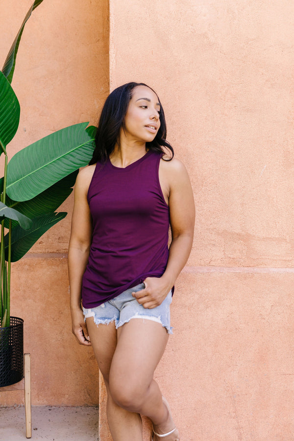 Running Behind Twist Back Tank In Plum