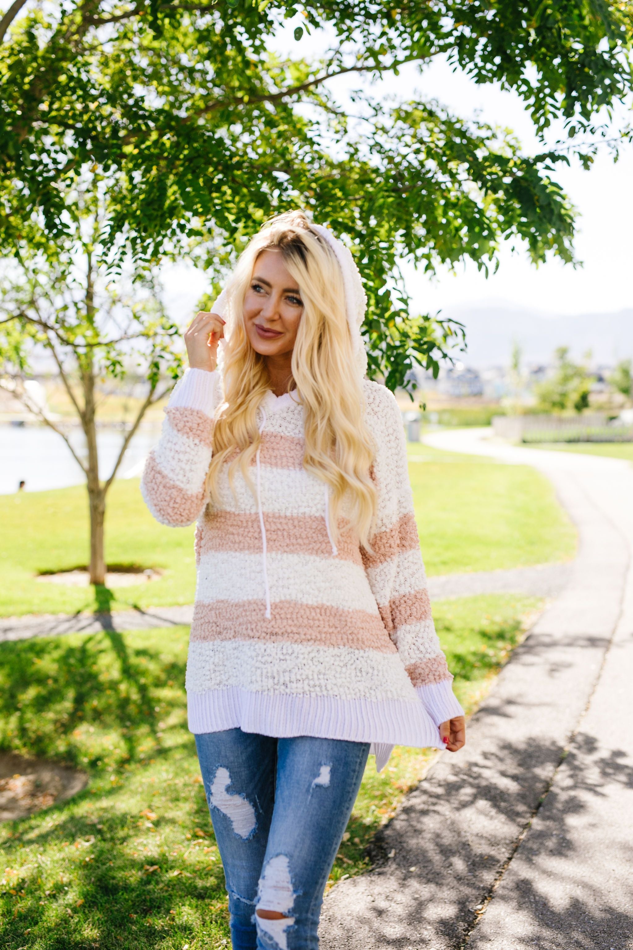 Blush Striped Popcorn Hoodie