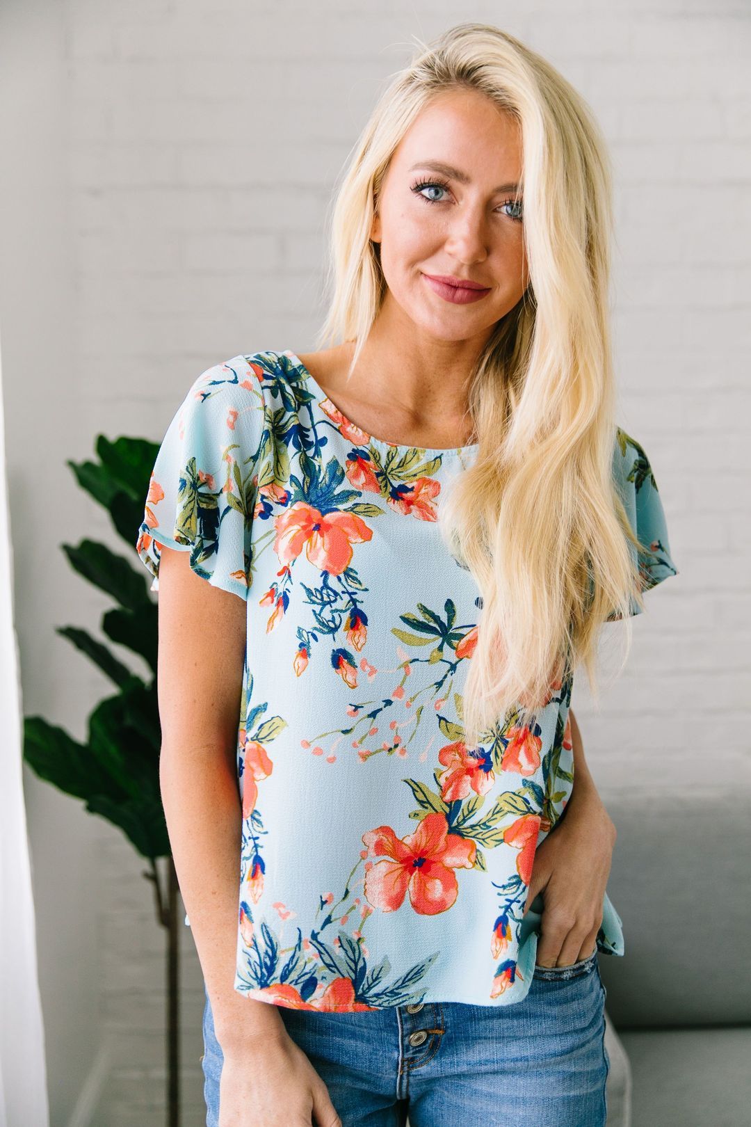 Tropical Paradise Blouse In Light Blue