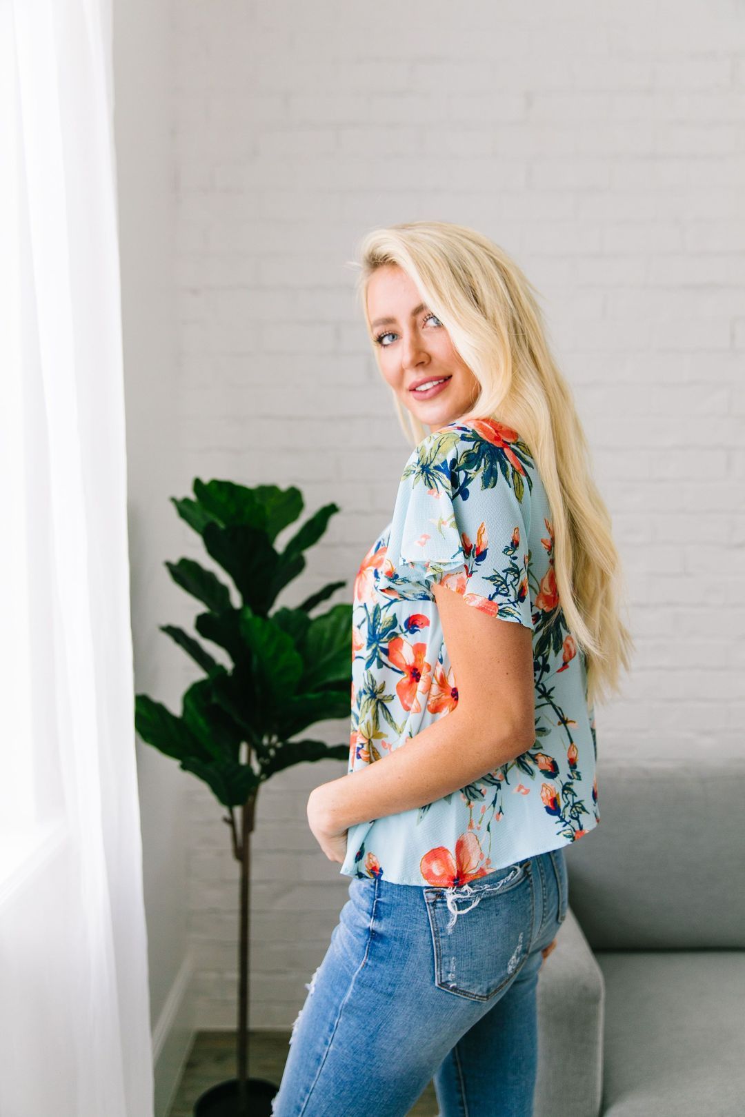 Tropical Paradise Blouse In Light Blue