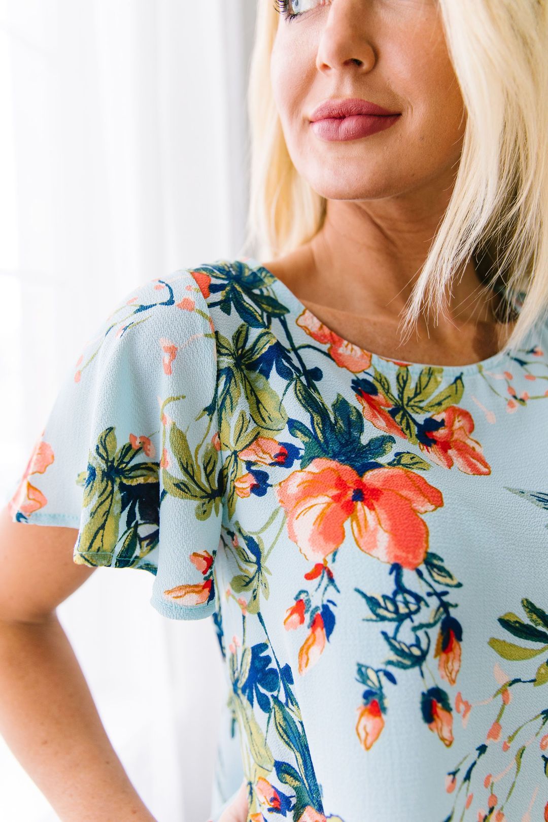 Tropical Paradise Blouse In Light Blue