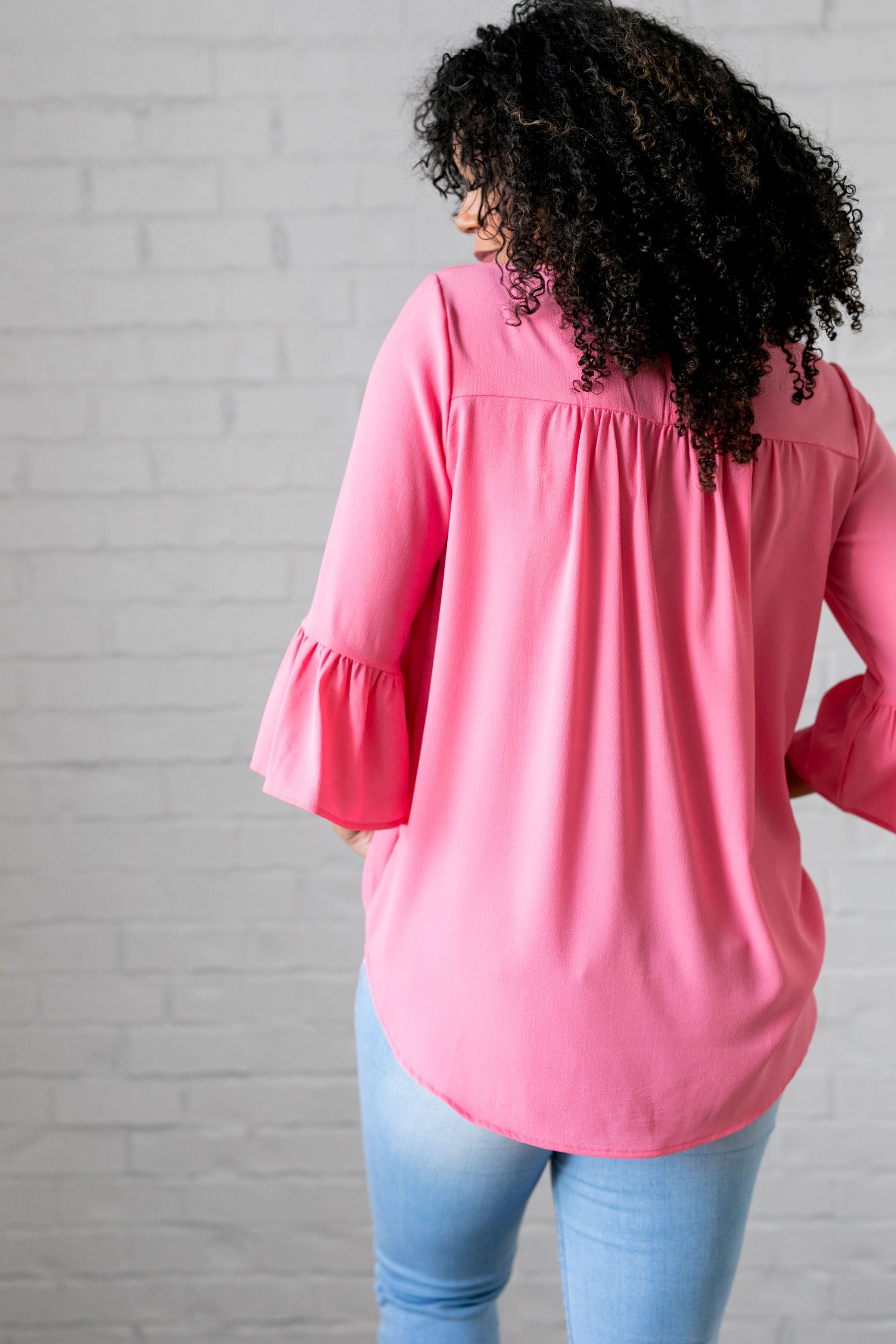 Trumpet Sleeve Blouse In Petunia Pink