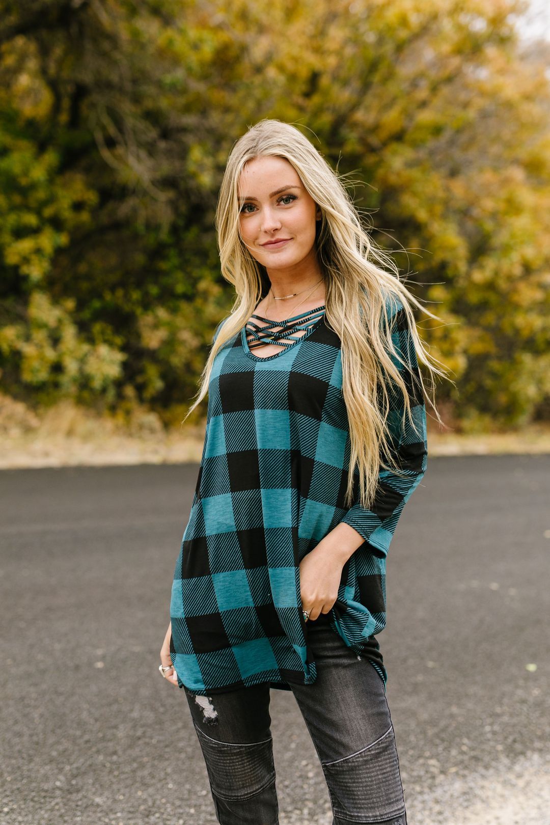 Checkered Criss Cross Top