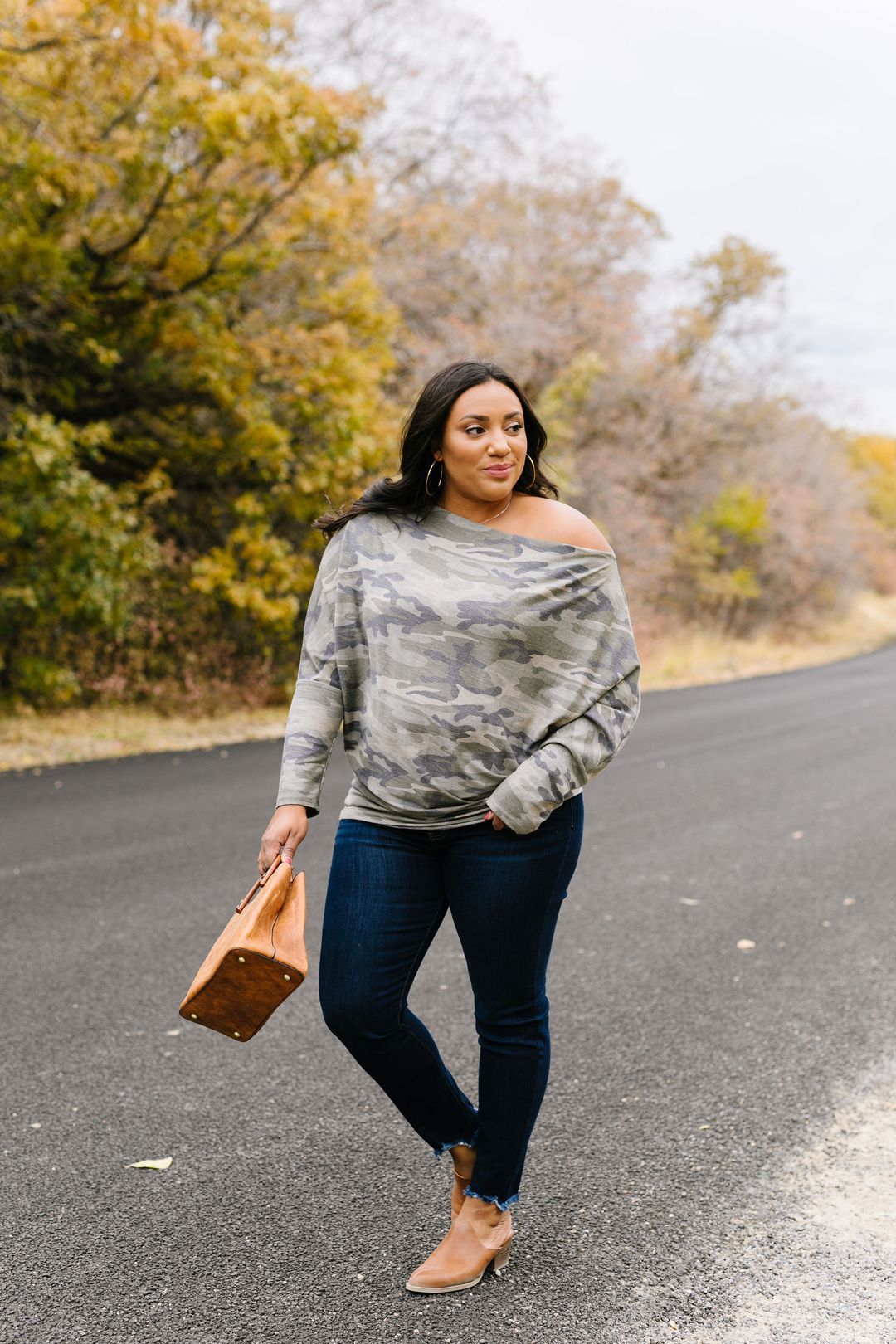 Faded Camo Off The Shoulder Top