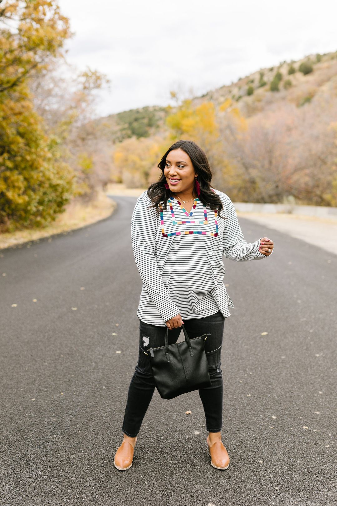 La Moda Striped + Embroidered Top