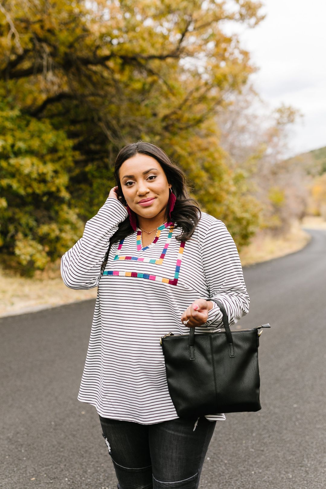 La Moda Striped + Embroidered Top