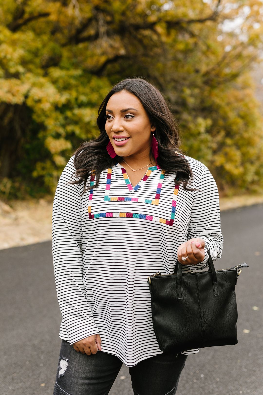 La Moda Striped + Embroidered Top