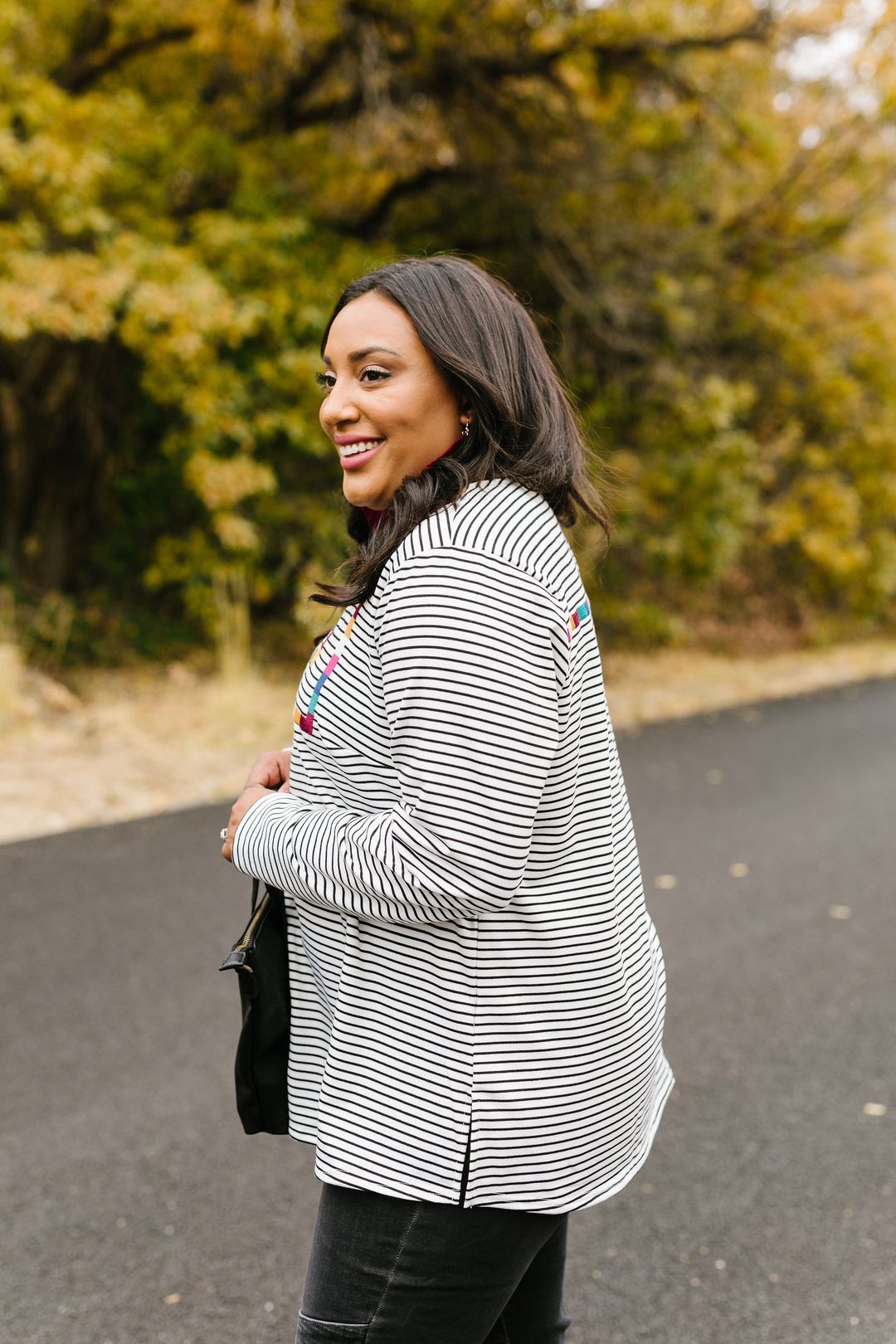 La Moda Striped + Embroidered Top