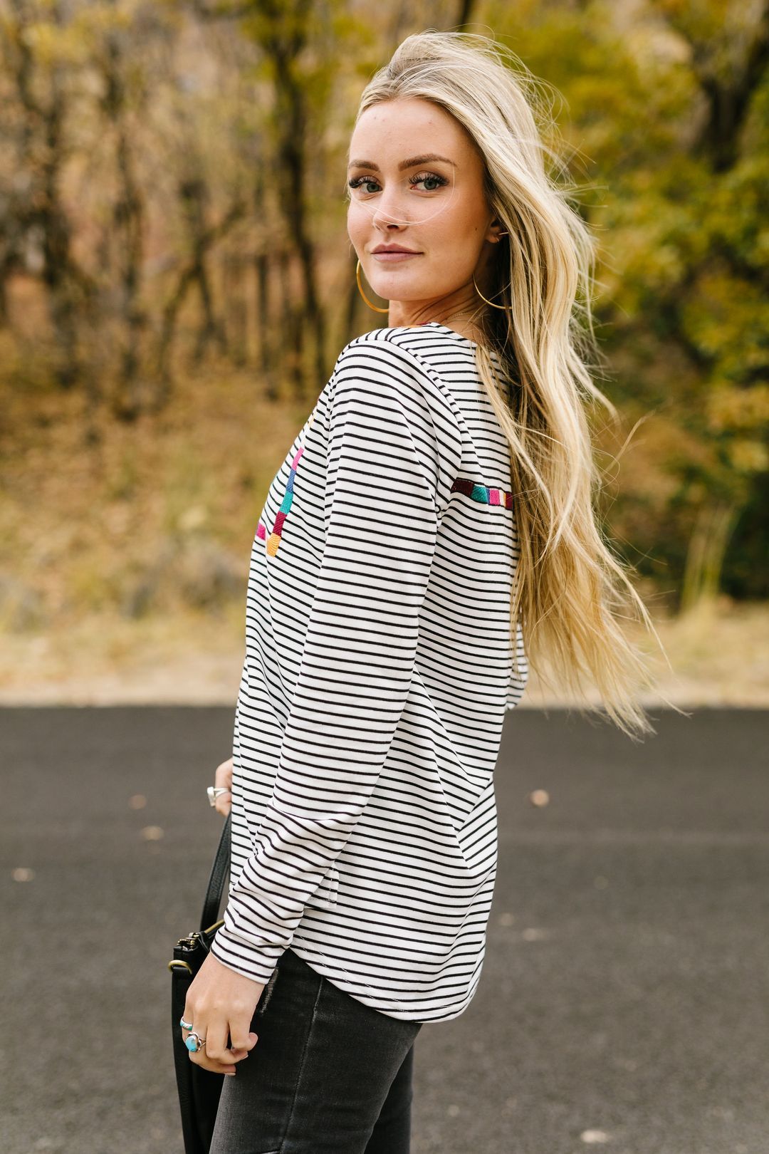 La Moda Striped + Embroidered Top