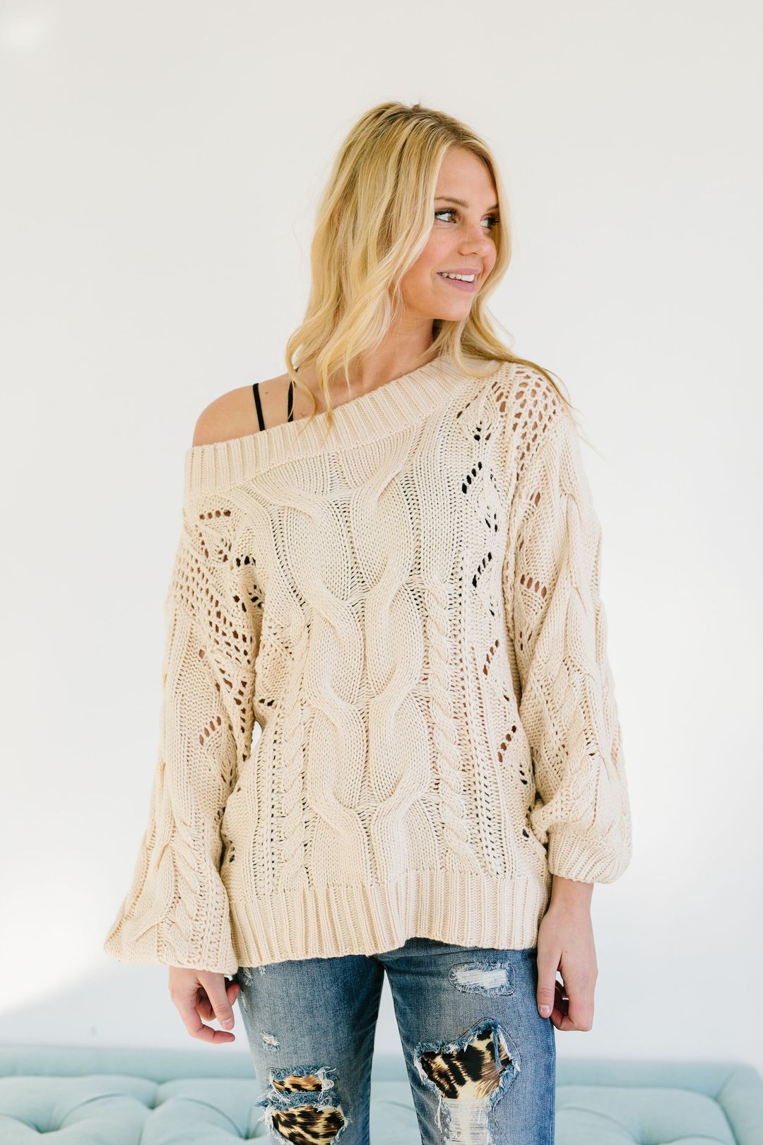 Spice Of Life Cable Knit Sweater In Vanilla