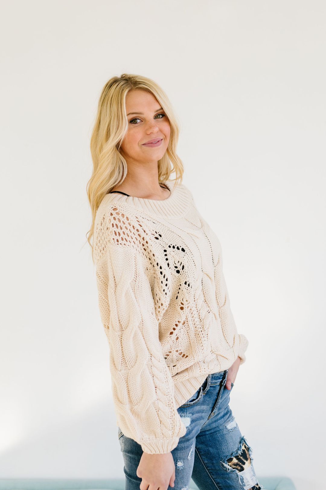 Spice Of Life Cable Knit Sweater In Vanilla