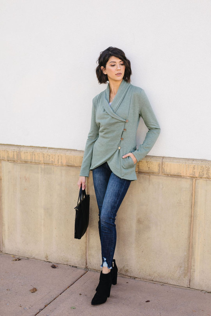 Sage Button Up Top