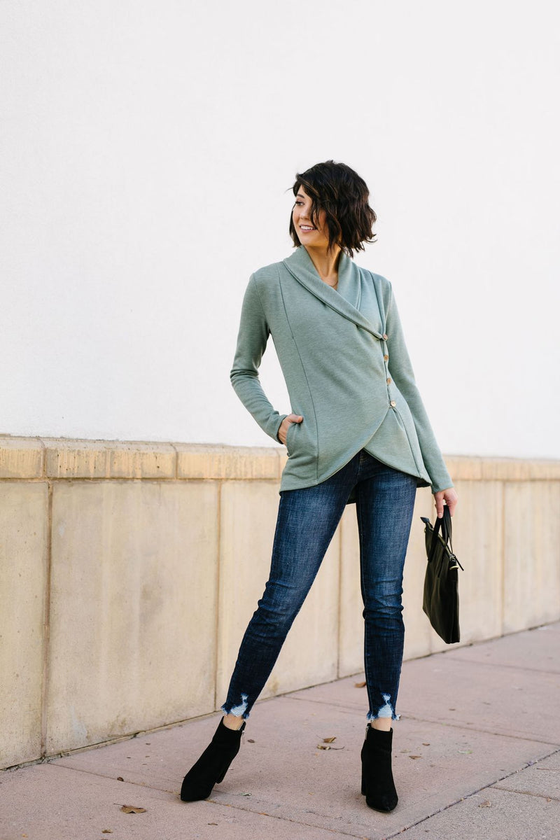 Sage Button Up Top