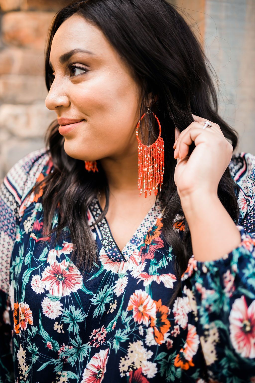 Fanciful Fall Floral Blouse In Blue