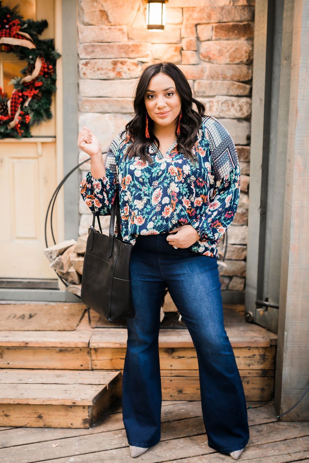 Fanciful Fall Floral Blouse In Blue