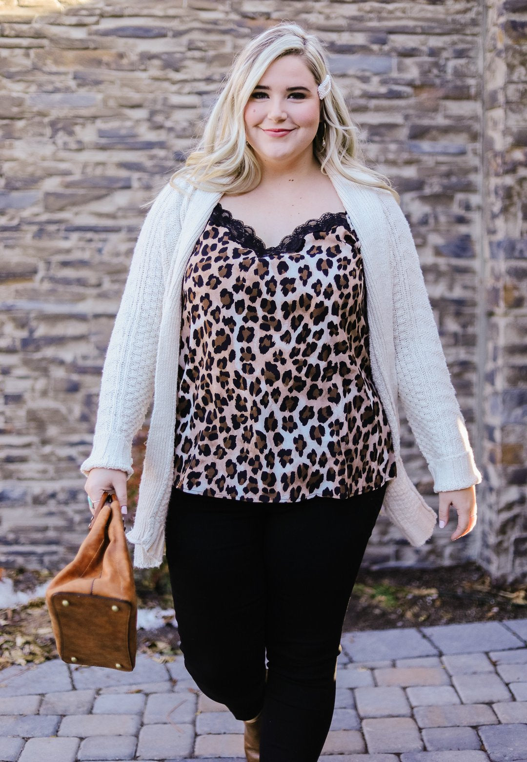 Cable Knit Belted Cardigan In Cream