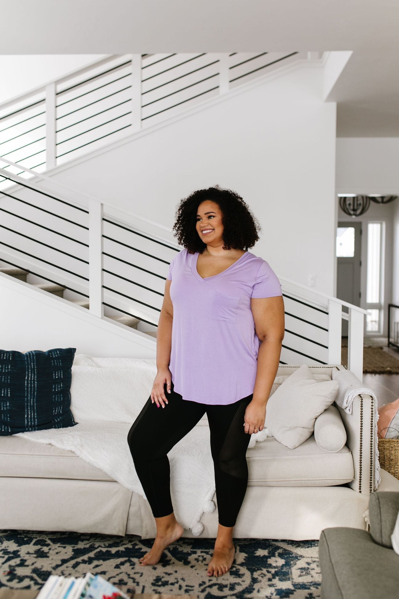 Everyday Yay V-Neck Tee In Lavender