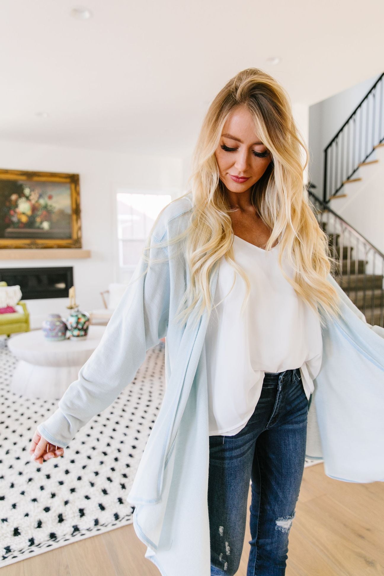 Free Fall Pale Blue Cardigan