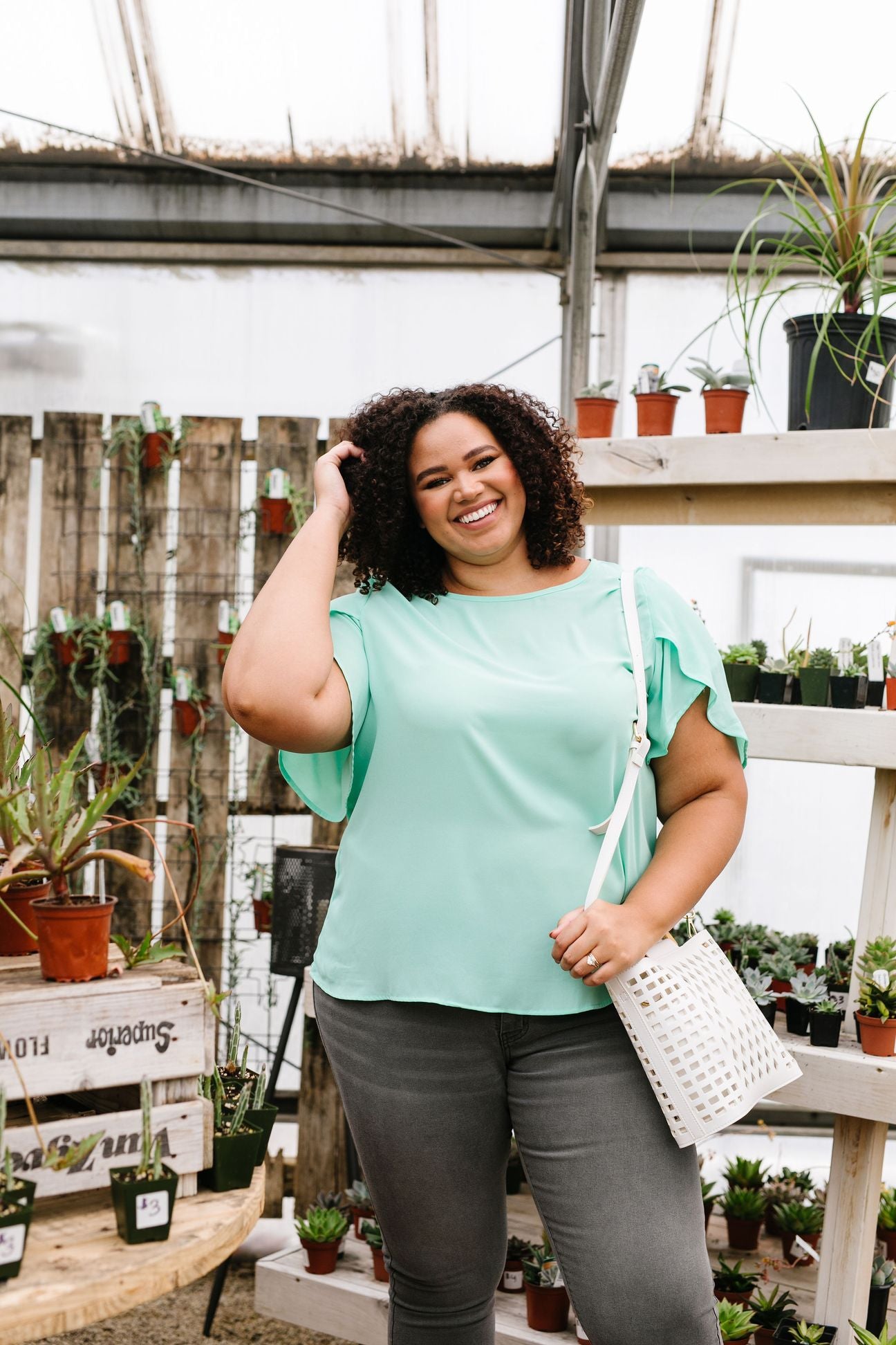 Tulip Sleeve Blouse In Mint