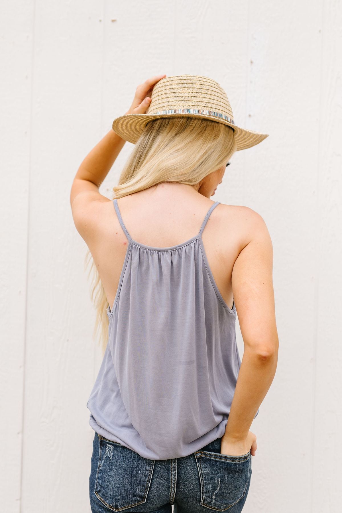 Charlize Surplice Tank In Faded Blue