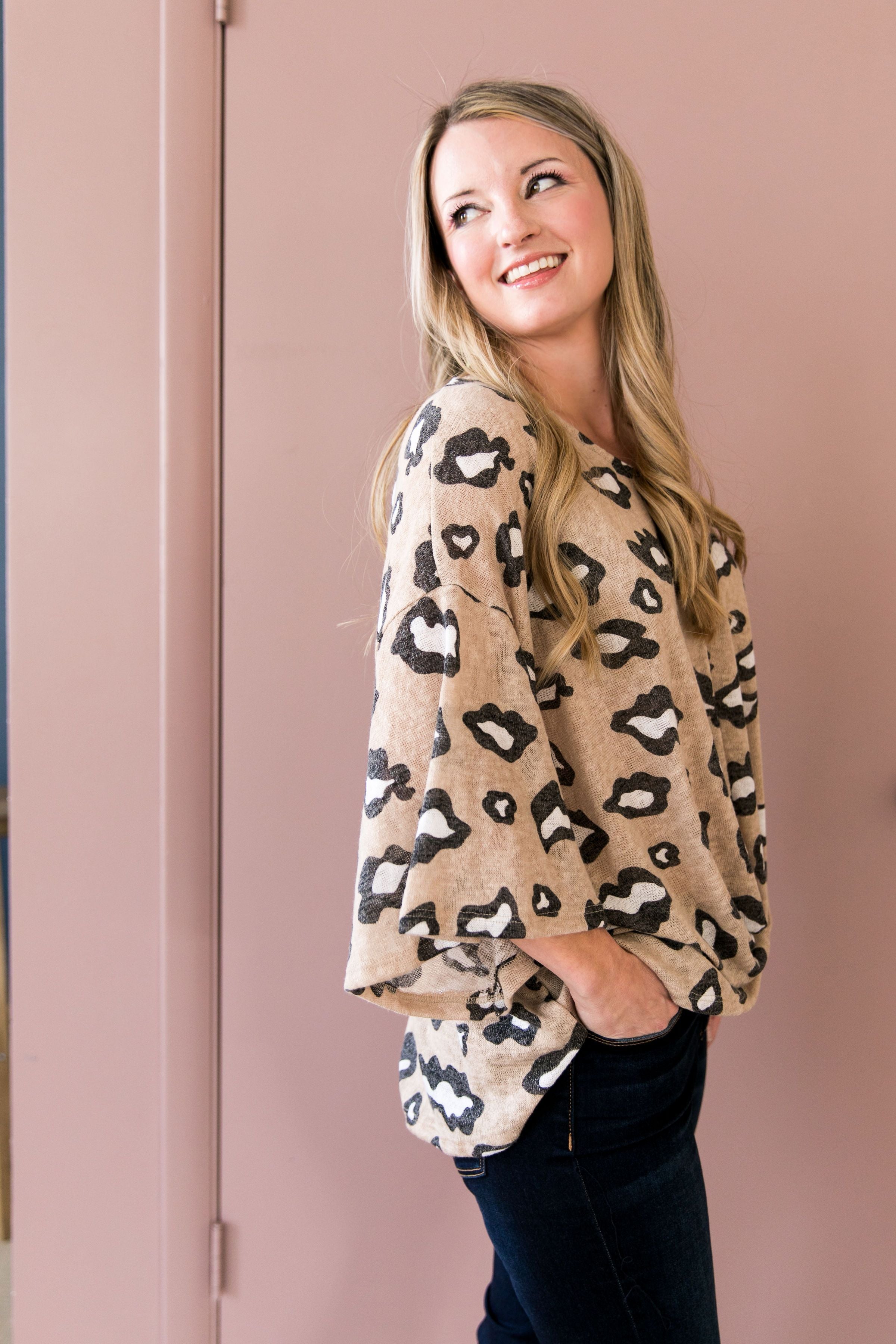 Abstract Leopard Print Top In Blush