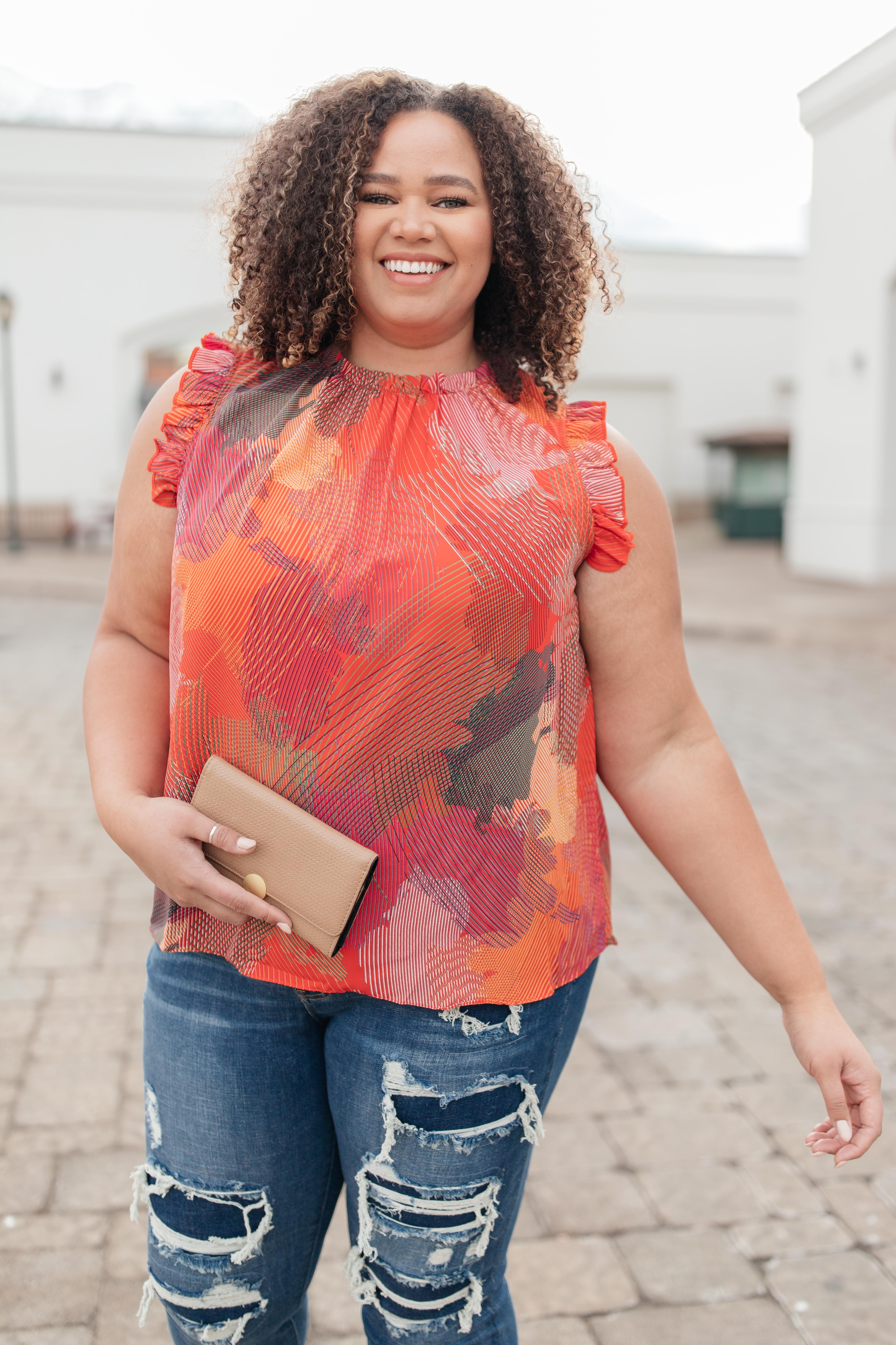 Abstract Floral Lineup Red Blouse