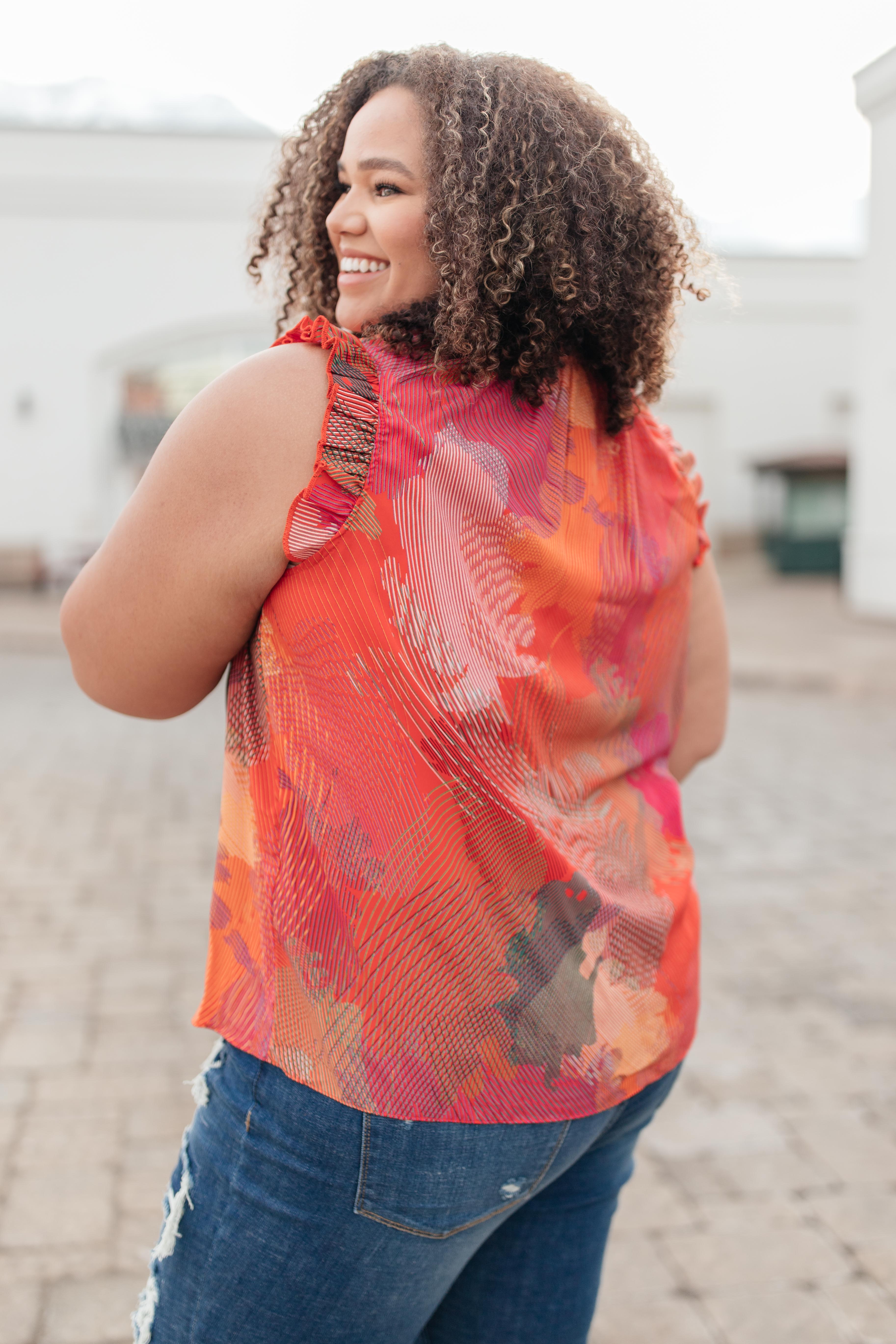 Abstract Floral Lineup Red Blouse