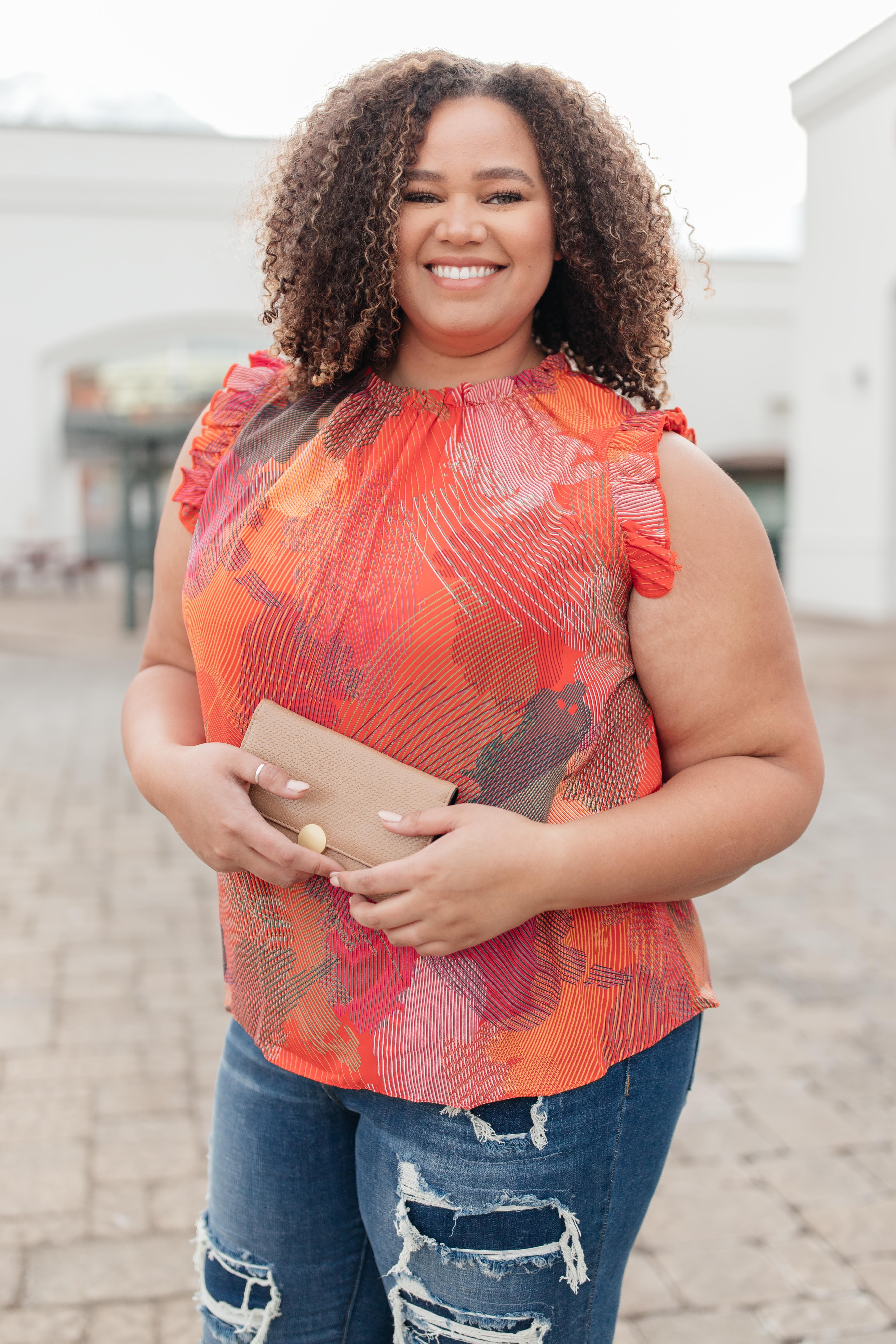 Abstract Floral Lineup Red Blouse