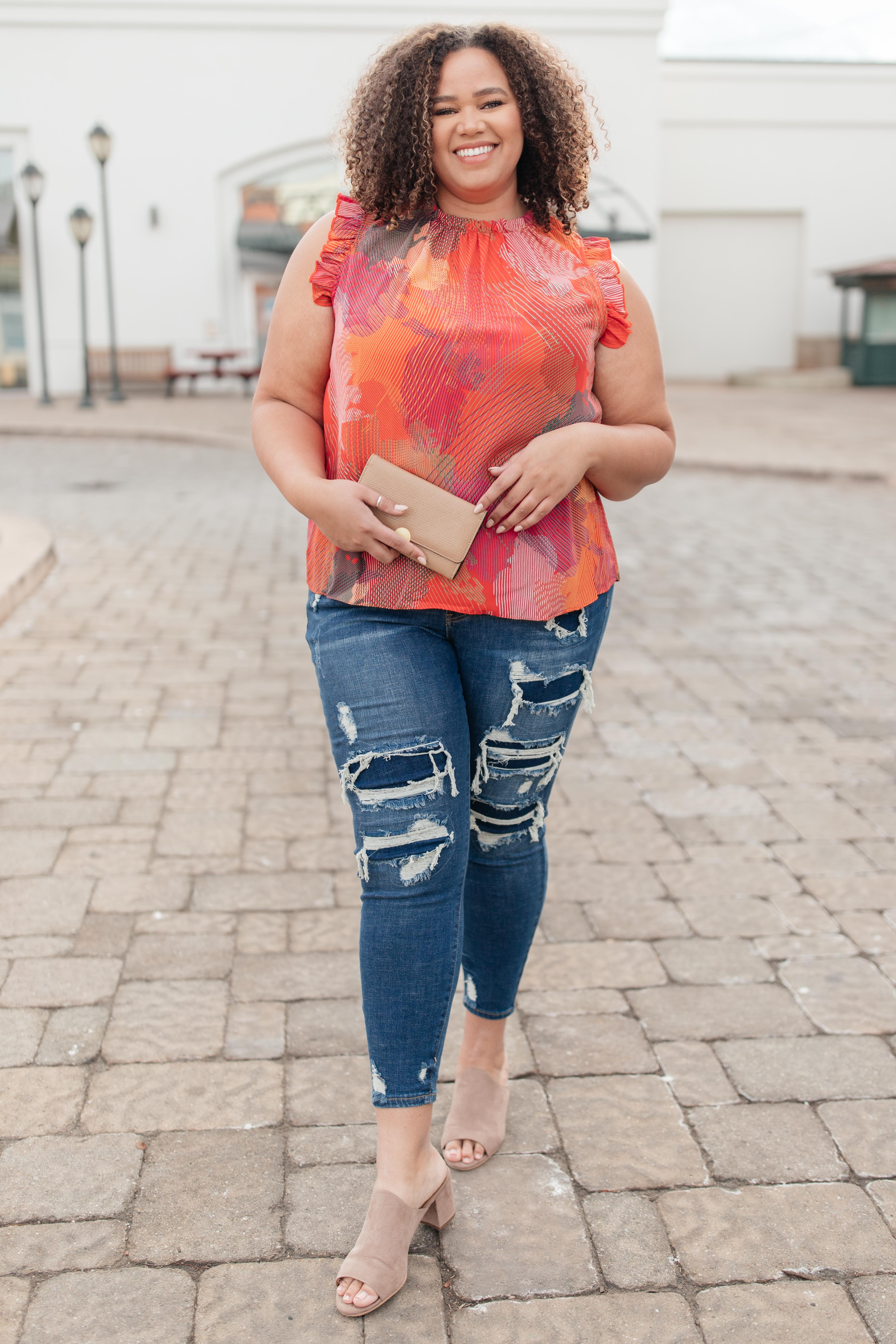 Abstract Floral Lineup Red Blouse