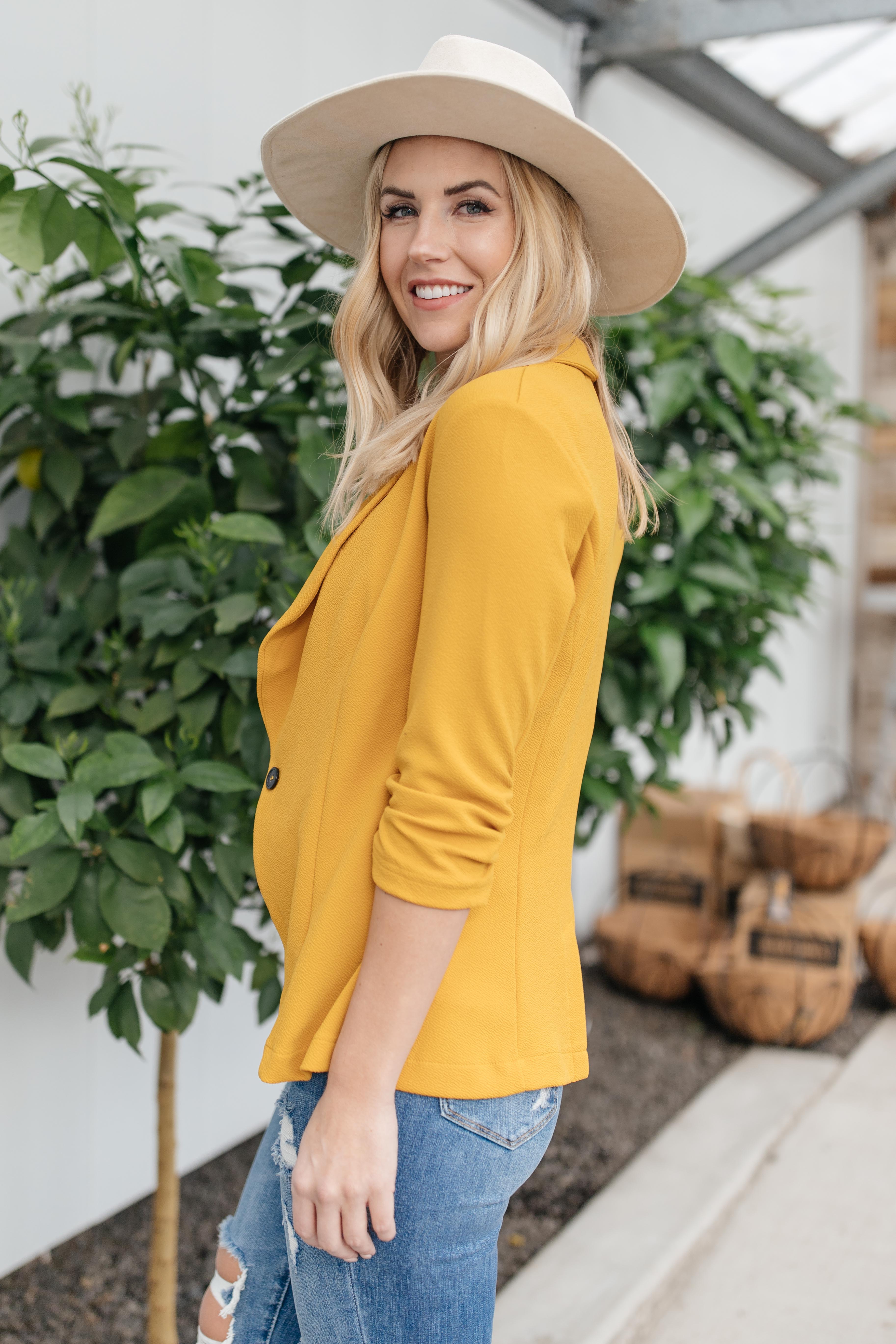 Acting Like A Lady Blazer in Mustard