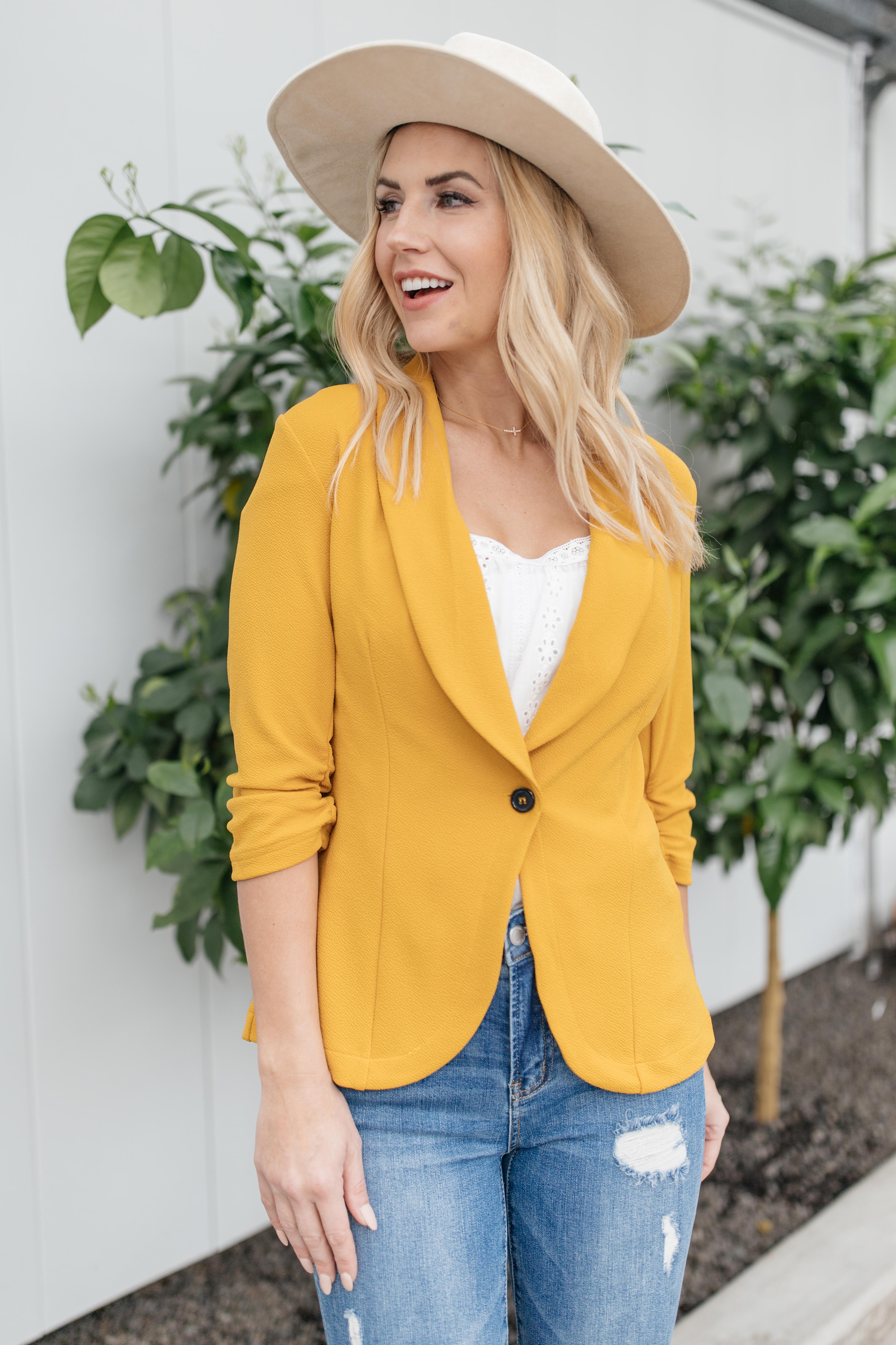 Acting Like A Lady Blazer in Mustard