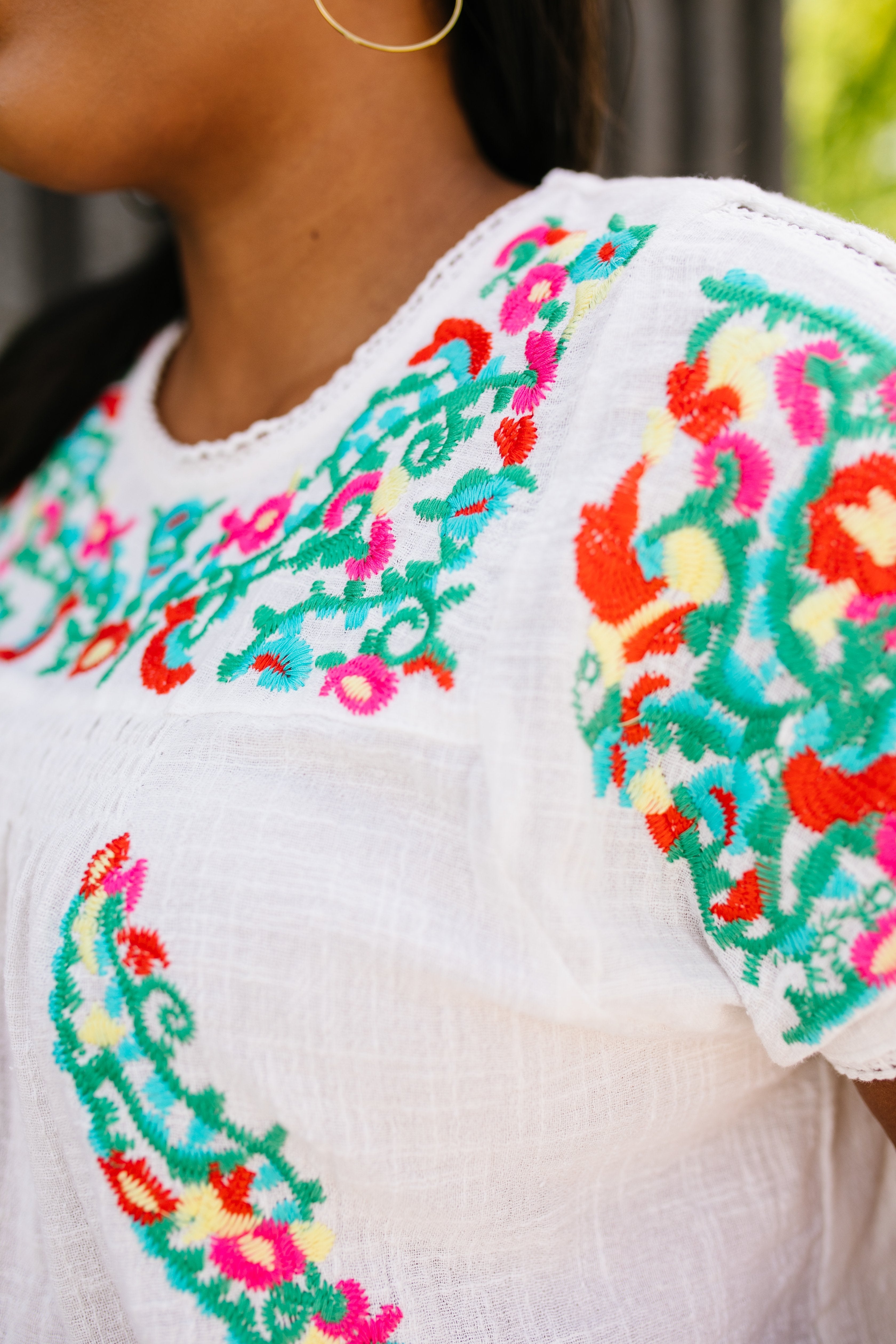 Angelina Smocked + Embroidered Blouse