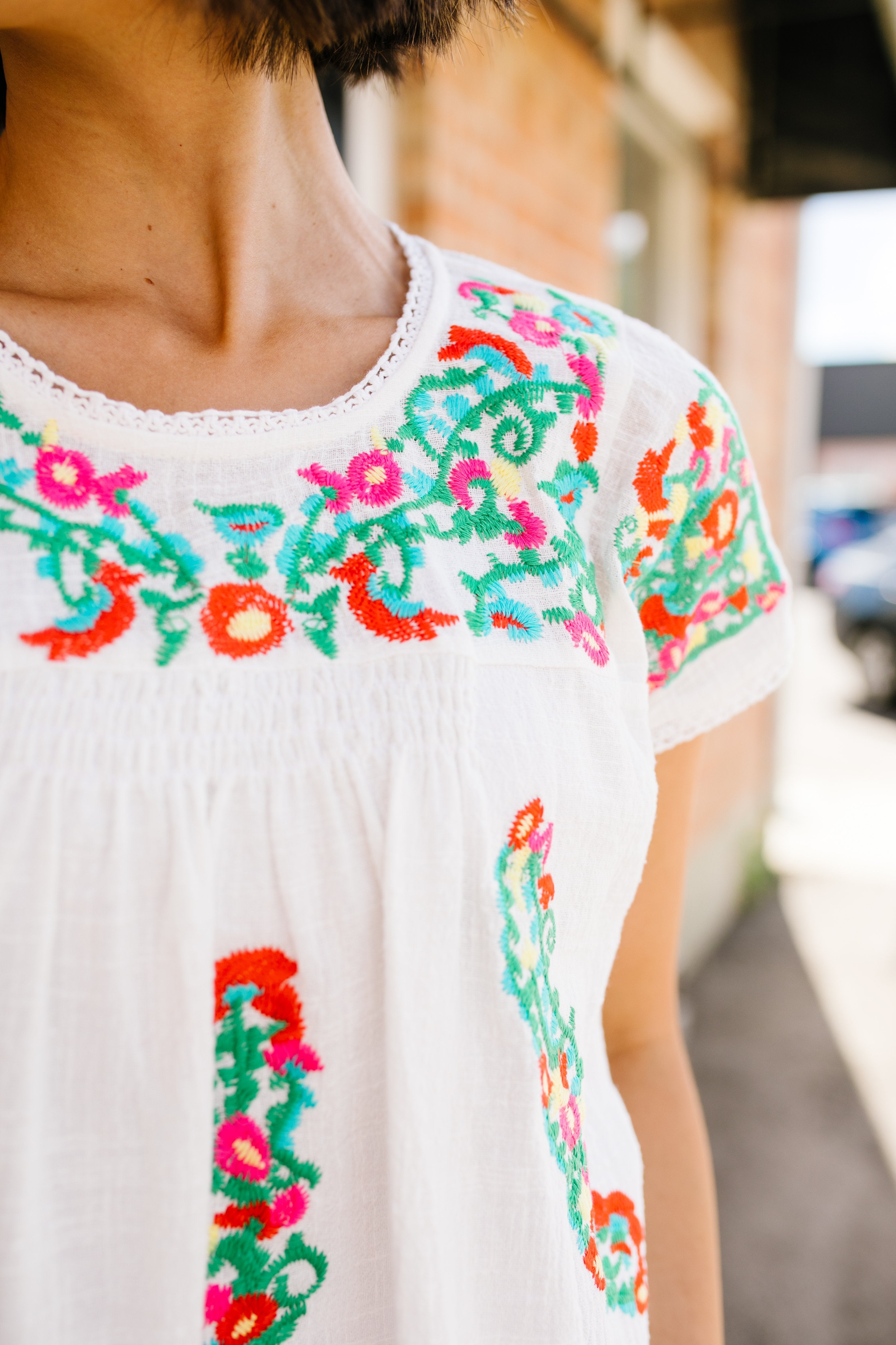 Angelina Smocked + Embroidered Blouse