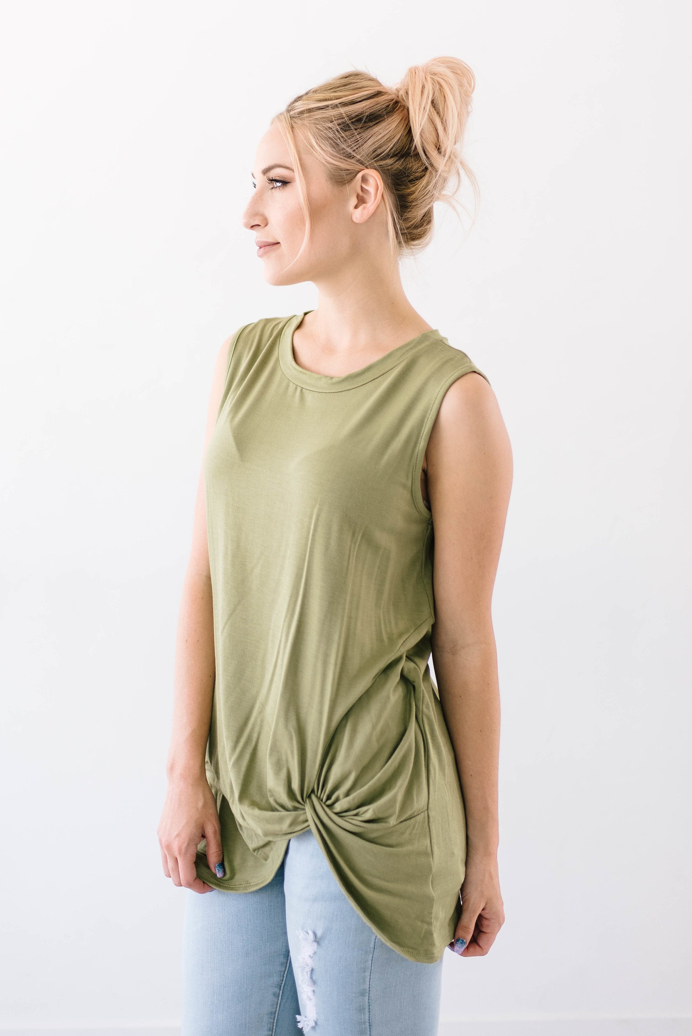 Sleeveless Knot Top in Olive