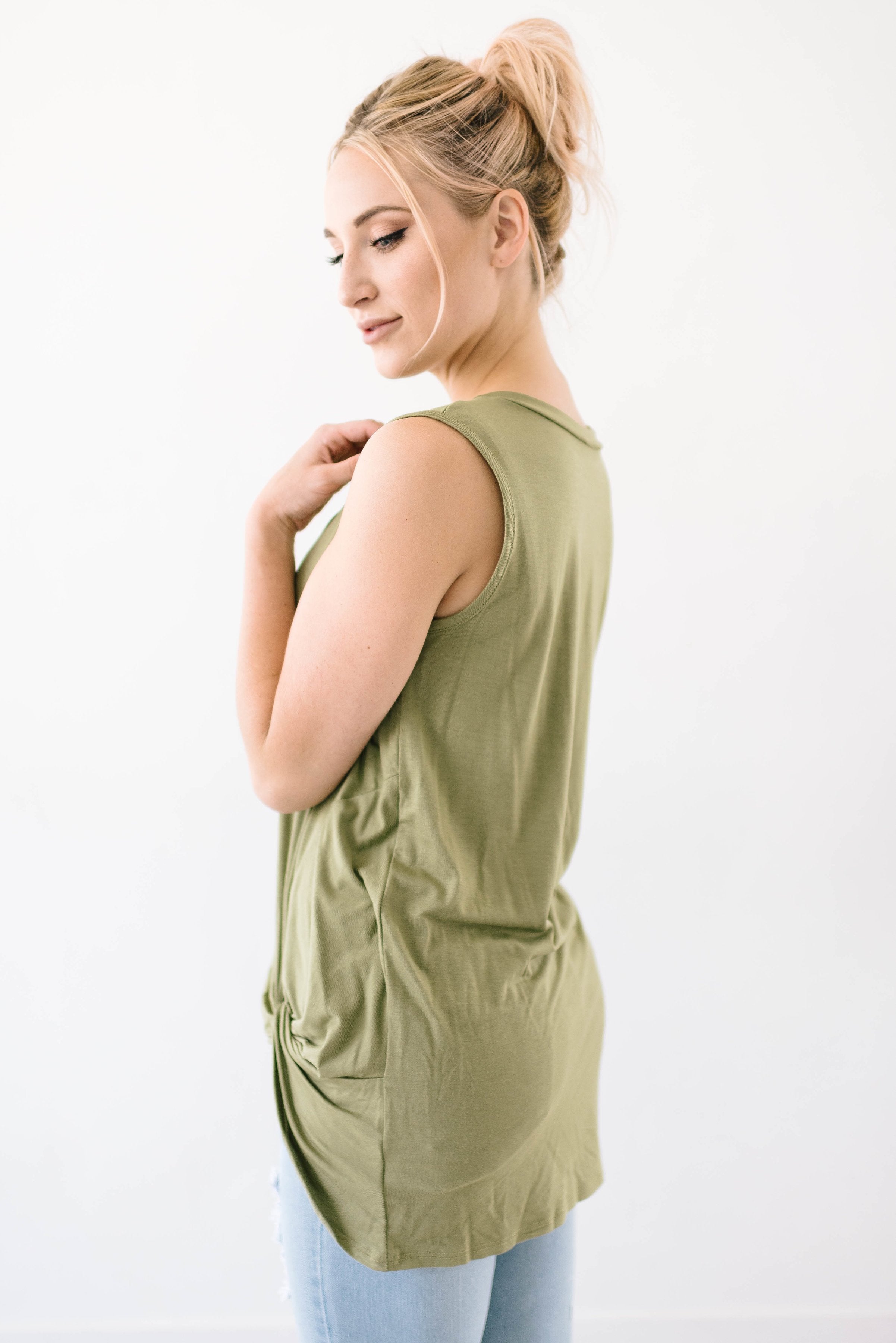 Sleeveless Knot Top in Olive