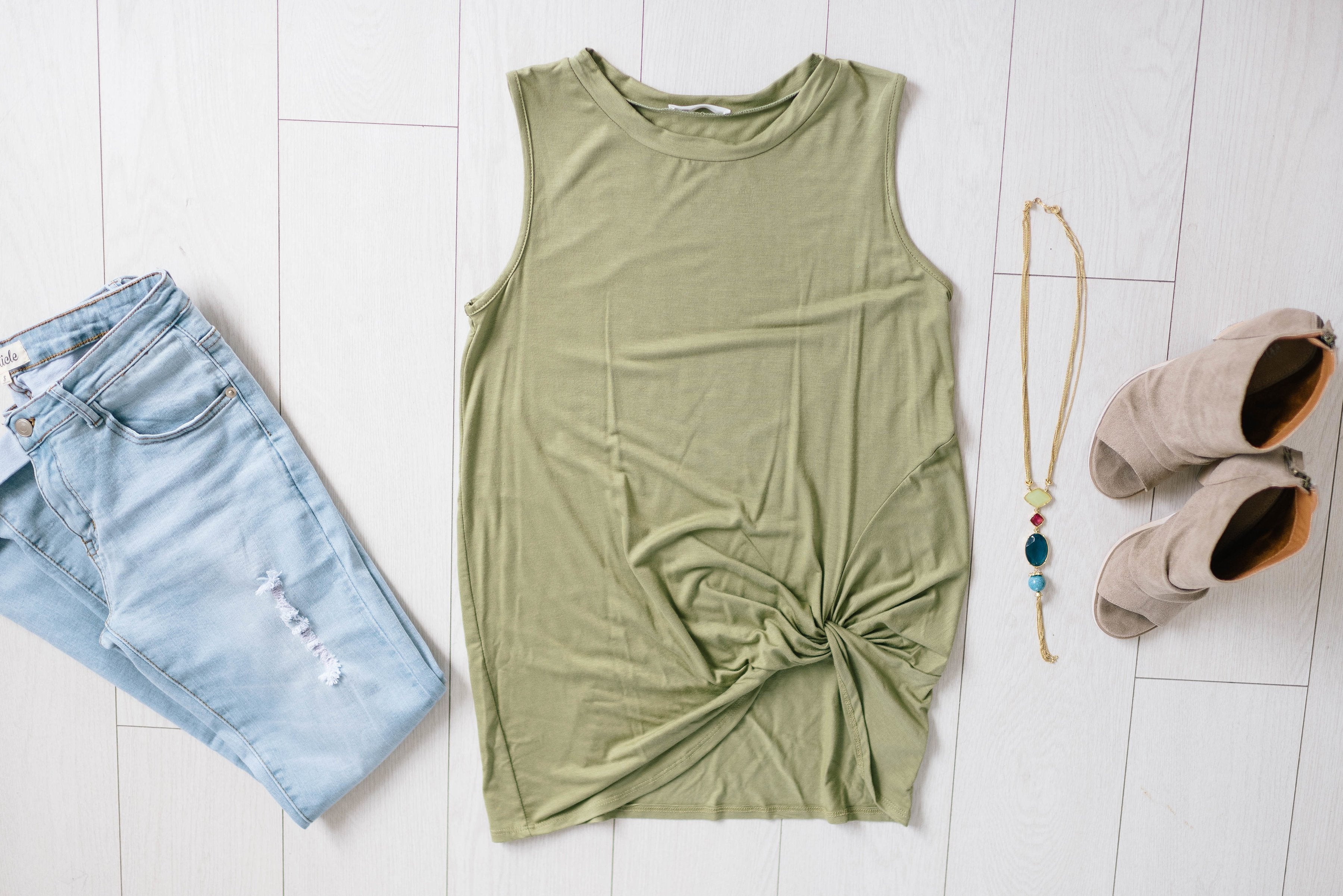 Sleeveless Knot Top in Olive