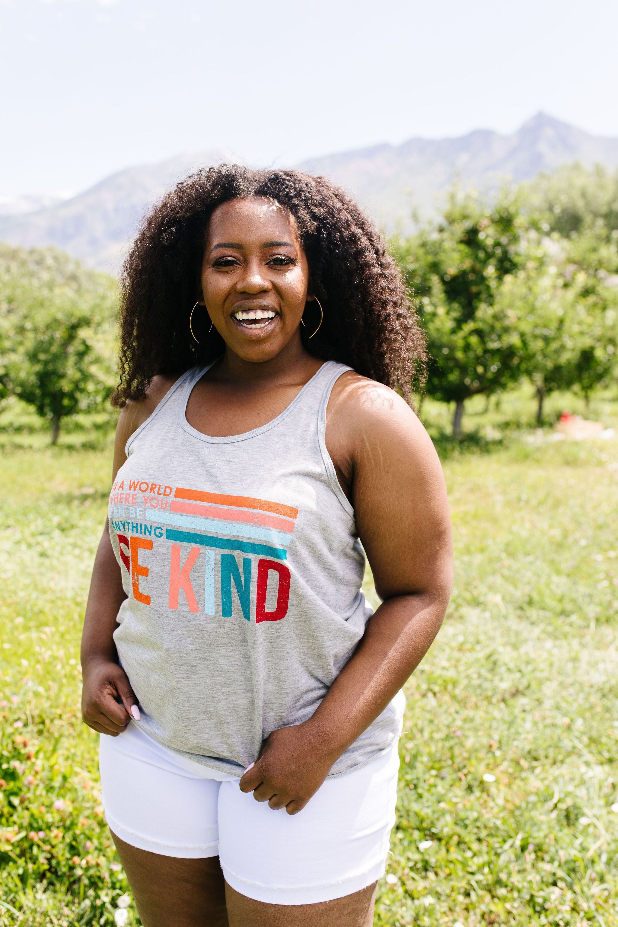 Be Kind Racerback Tank In Heather Gray