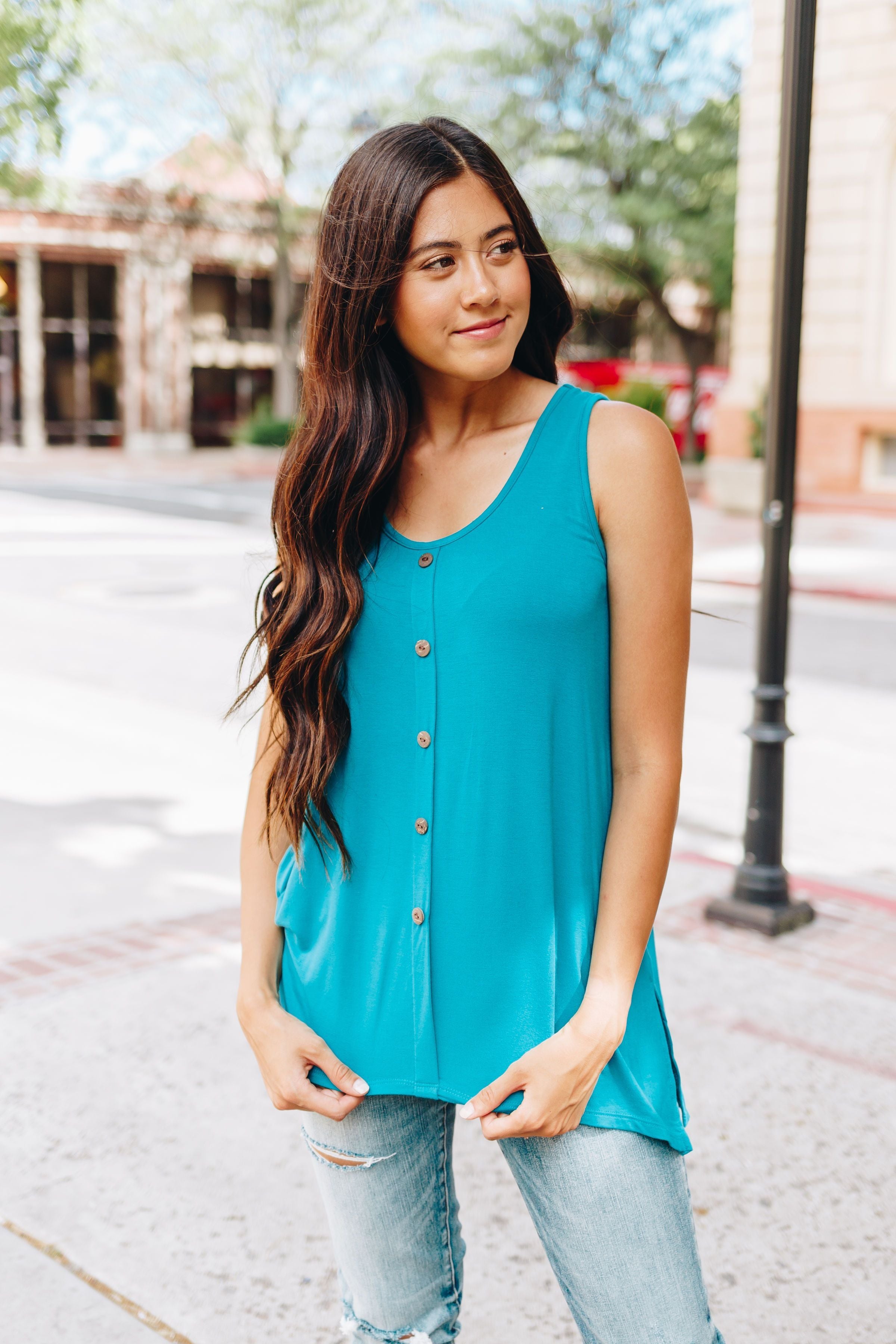 Beat The Heat Button-Down Tank In Teal