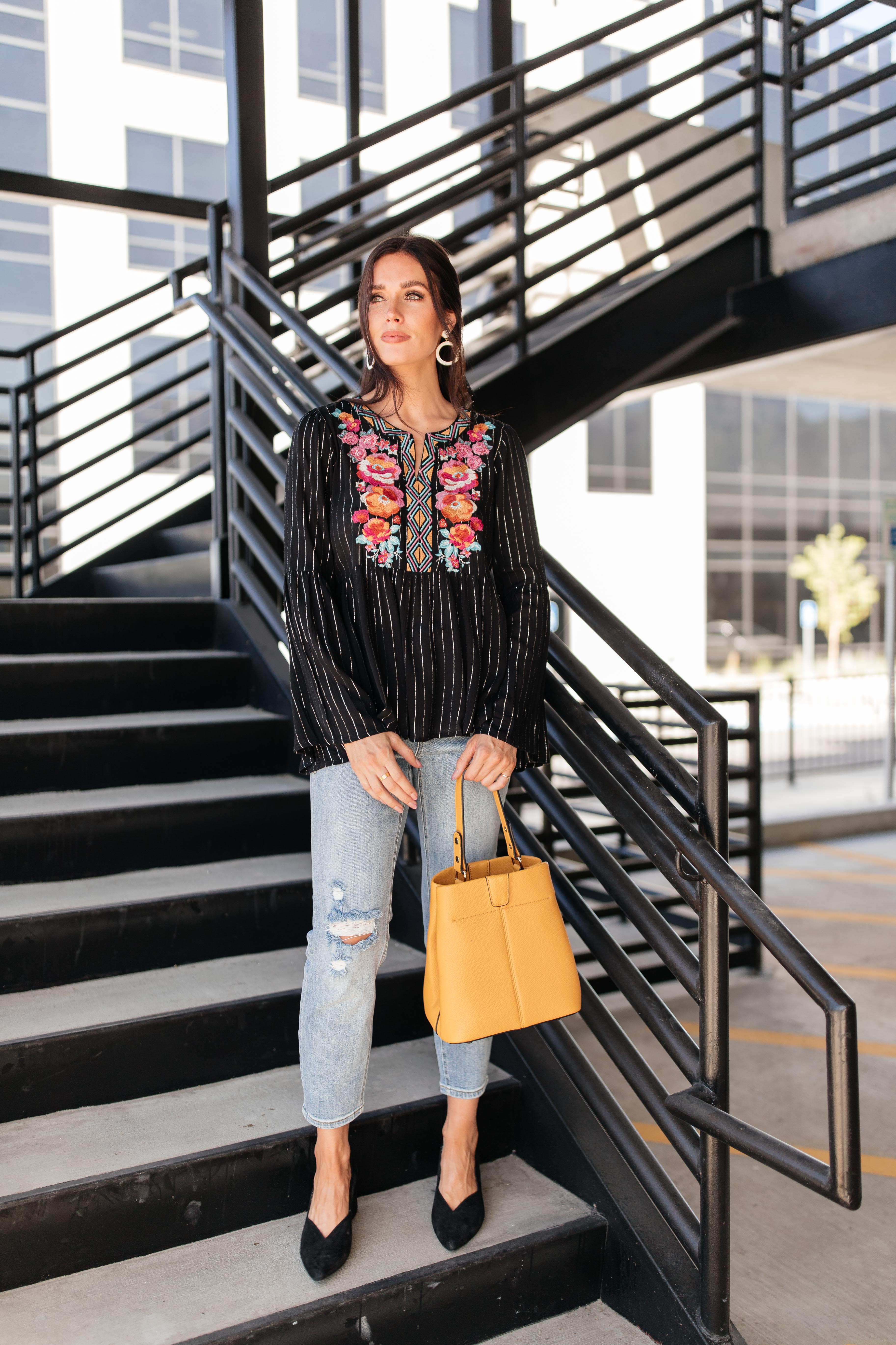 Blooming Rose Striped & Embroidered Blouse- 9/22/2020